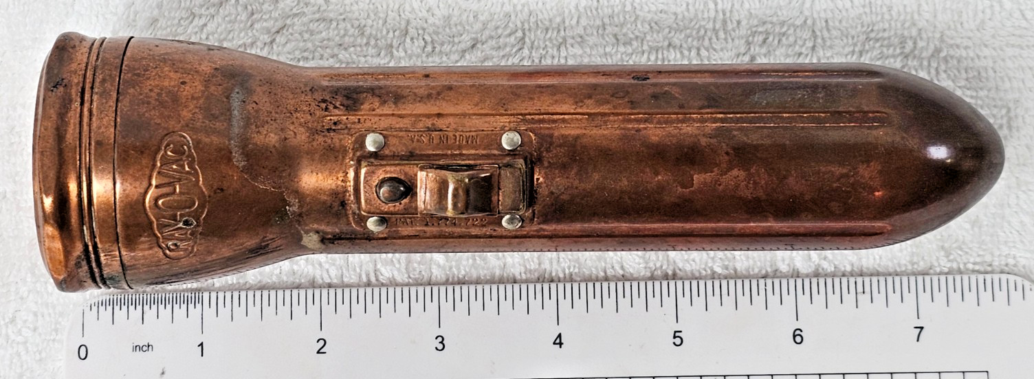 Vtg 1930s Ray-O-Vac Copper Bullet Torpedo Flashlight Patent 1774722 WORKS USA