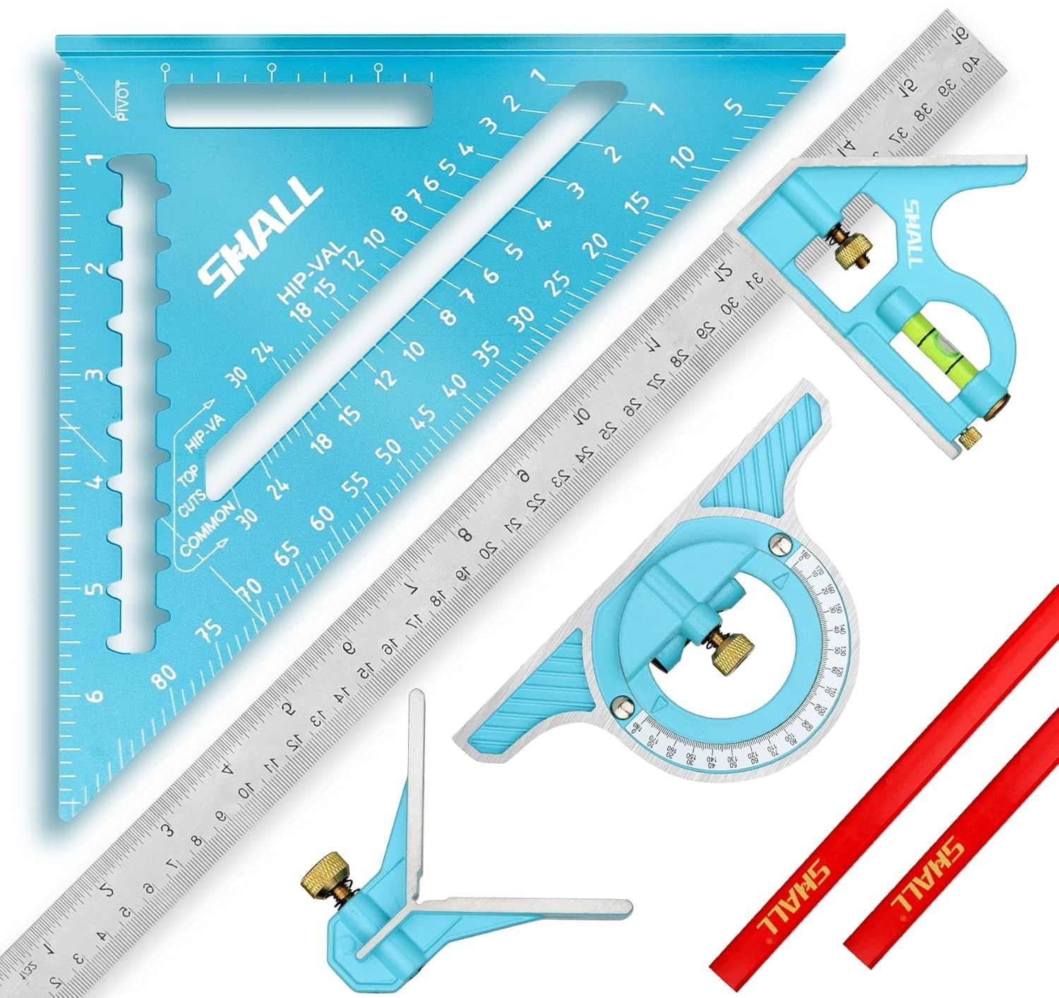Rafter Square & Combination Square Tool Set, 7 Inch Aluminium-Alloy Carpenter Sq