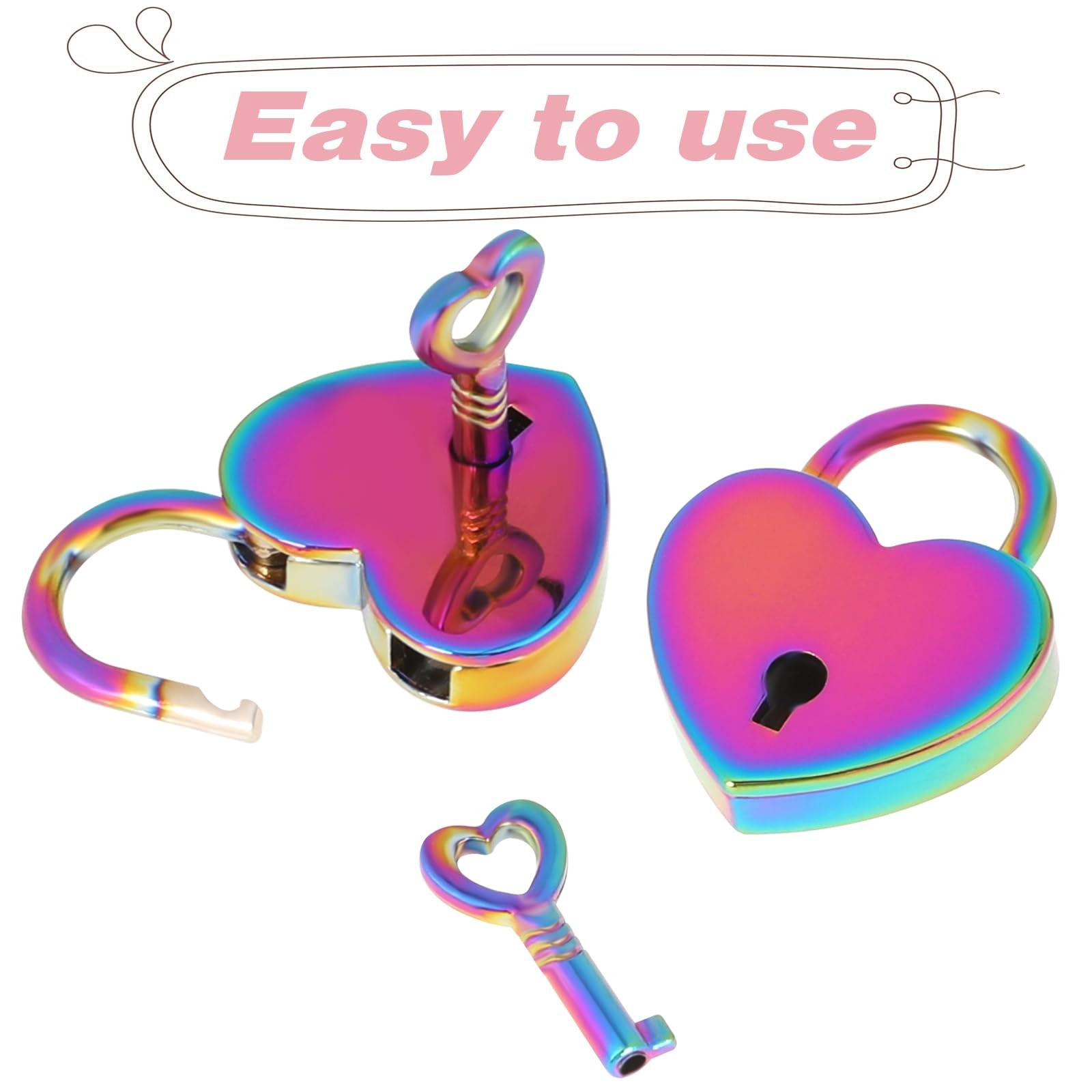 2 Pack Mini Heart Shaped Padlocks with Key, Small Metal Heart Shaped Padlock,…