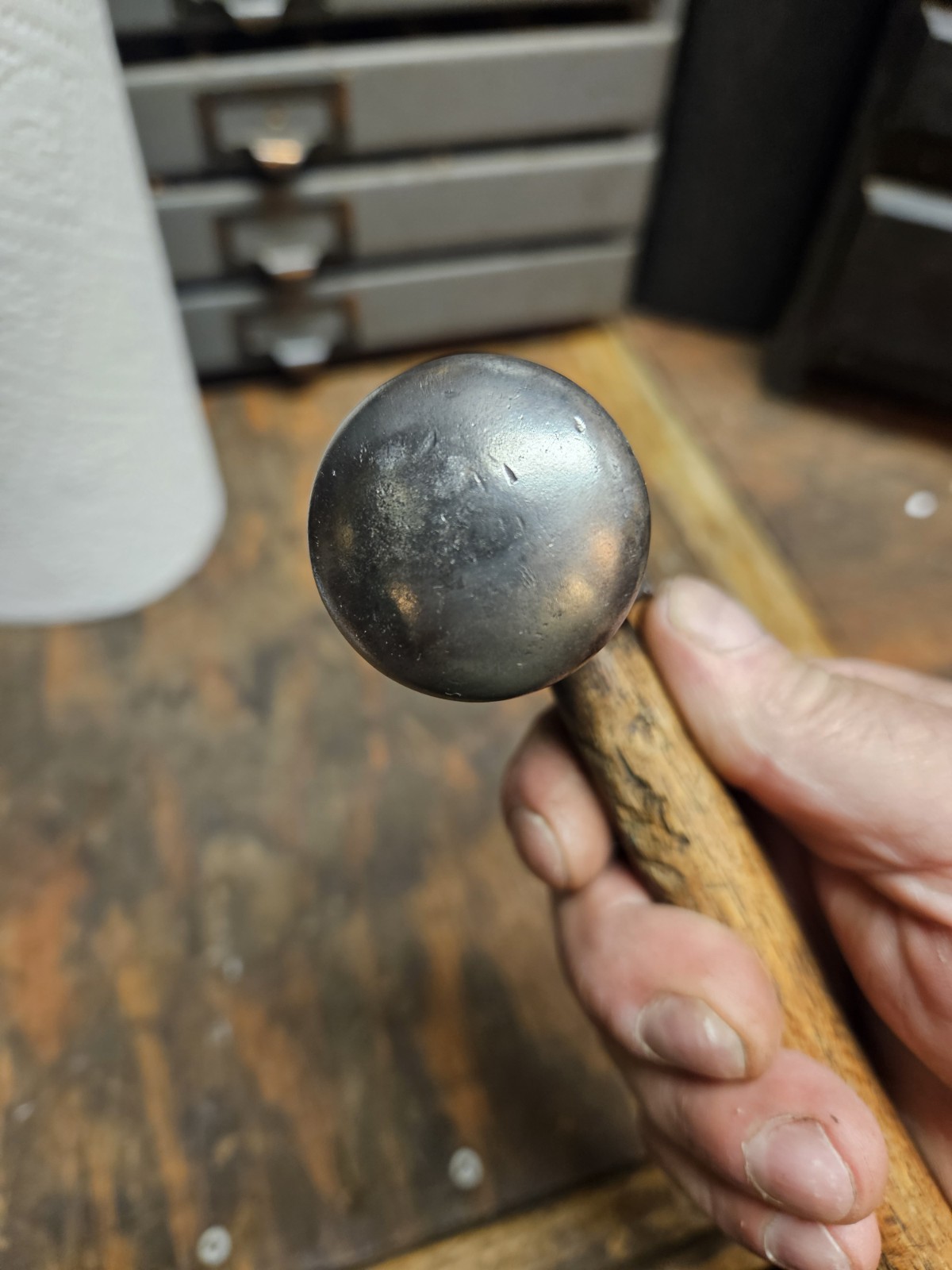 Antique RAISING HAMMER w/ORIGINAL HANDLE-TINSMITH-FORMING-PLANISHING-ANTIQUE