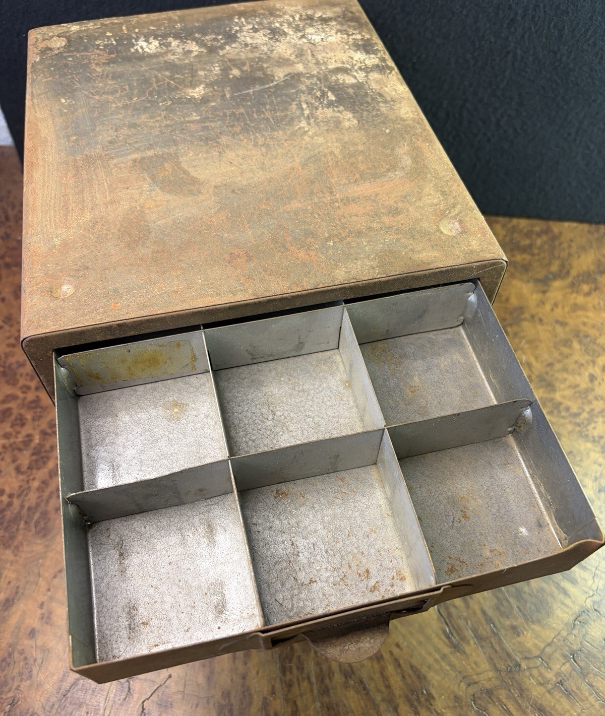 VTG 4 Drawer Metal Tool Box Parts Organizer Garage Toolbox w/Label Insert Pulls