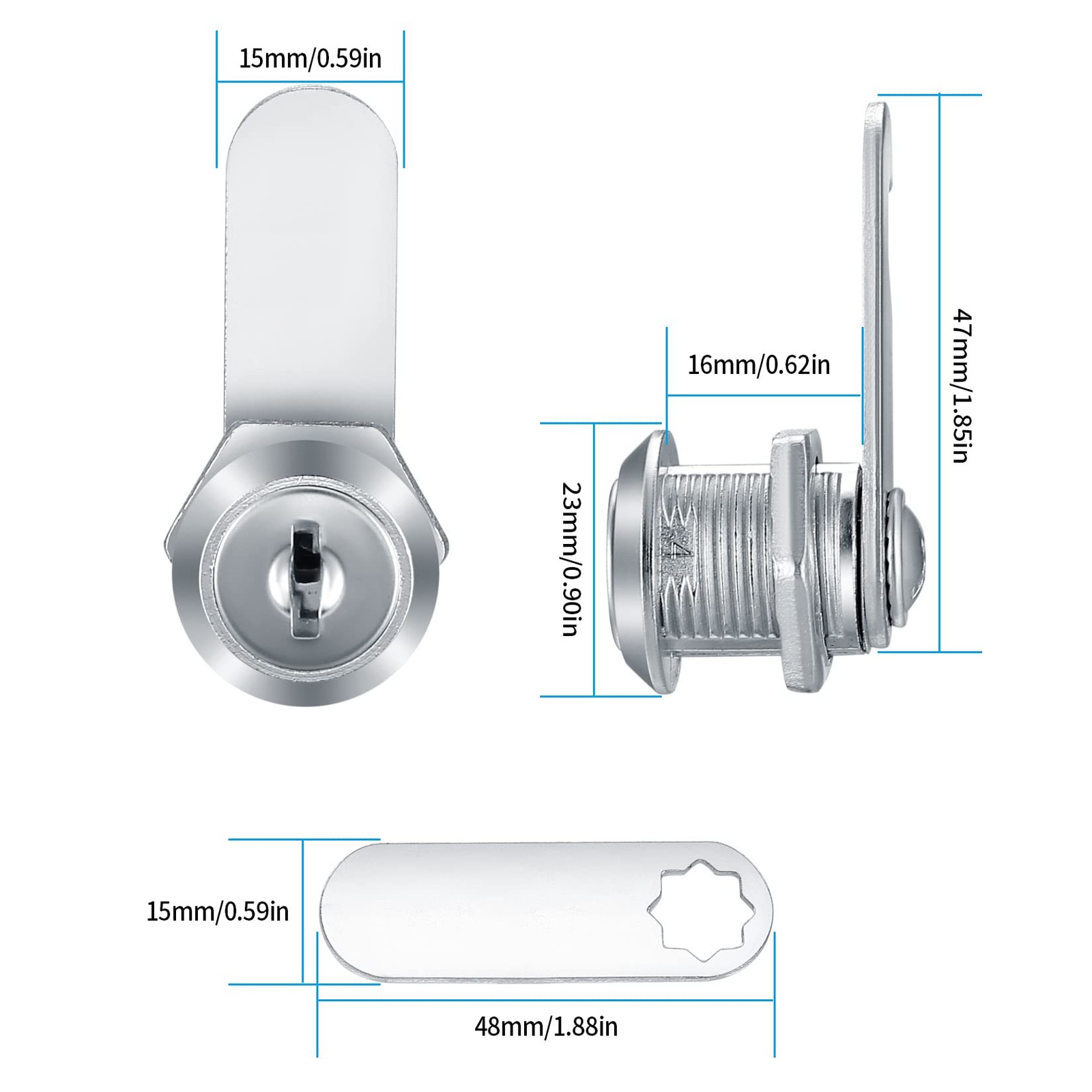 HexinYigjly 6 Pieces cam Lock File Cabinet Cylinder Cam (1 Key Silver