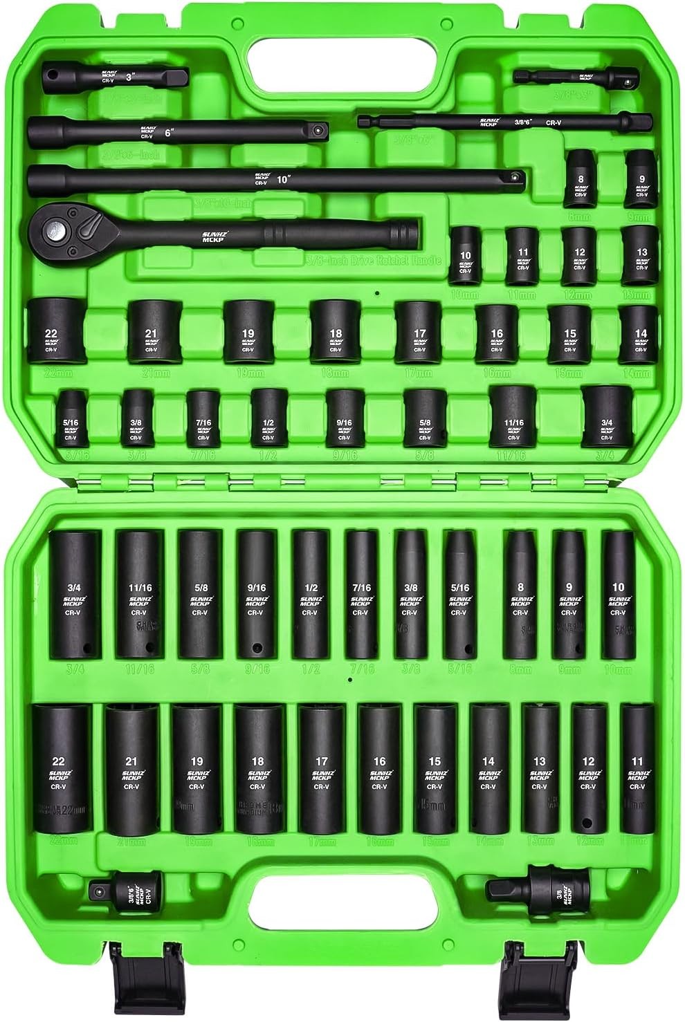 3/8″ Drive Impact Socket Set 52 Pcs Standard SAE and Metric Shallow & Deep