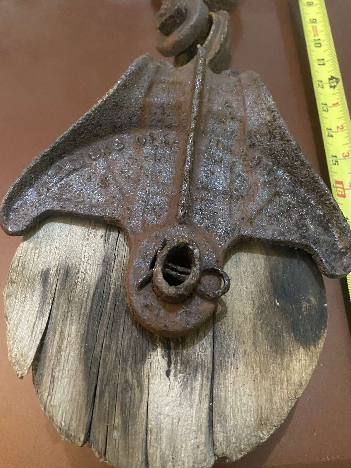 Vintage Meyers O.K. Farm Barn Hay Pulley H-298 Cast Iron w/ Wooden Wheel