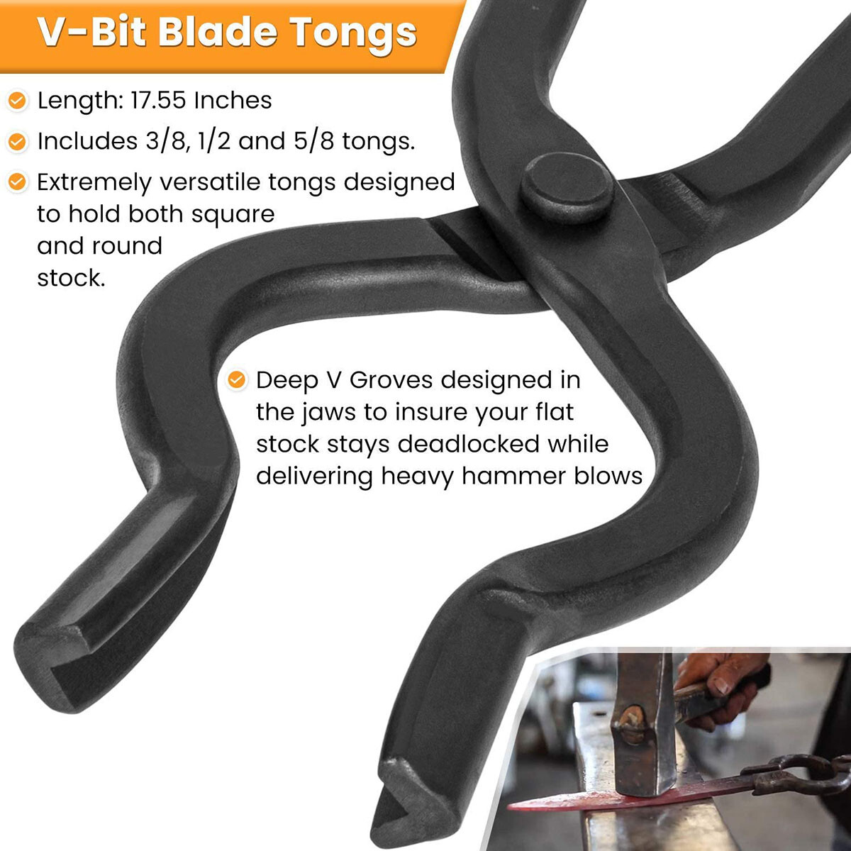 Beginner Blacksmith Tongs Forge Tong Set V-Bolt Tongs Flat Jaw Tong etc 6Pcs/set