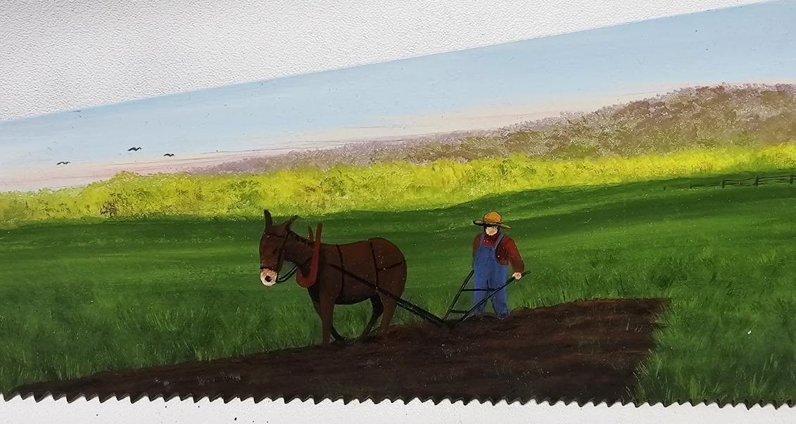 Vtg Hand Painted H Disston & Sons Saw Blade Country Landscape Scene 26″L Signed