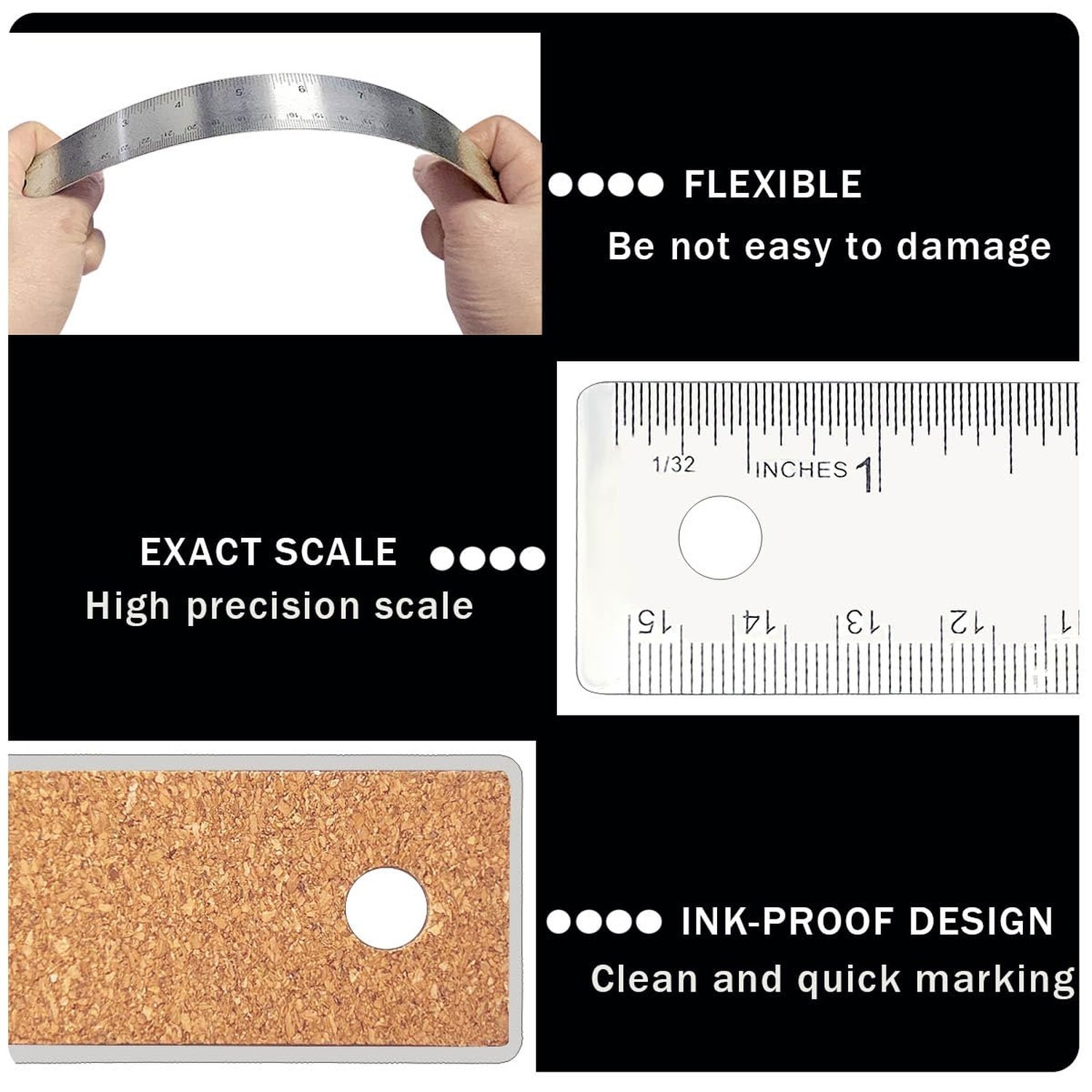 Metal Ruler 6 Inch 12 Inch Stainless Steel Metal Ruler with Cork Backing, Non…