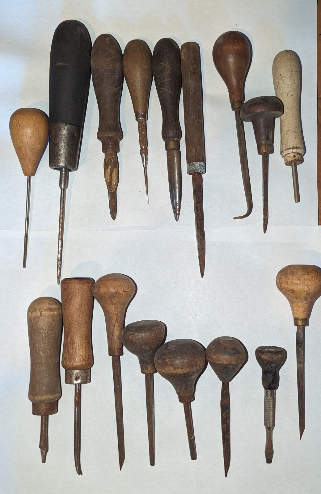 Antique/Vintage 17PC Lot Wooden Handled punches,blades,hooks Jeweler,leatherwork
