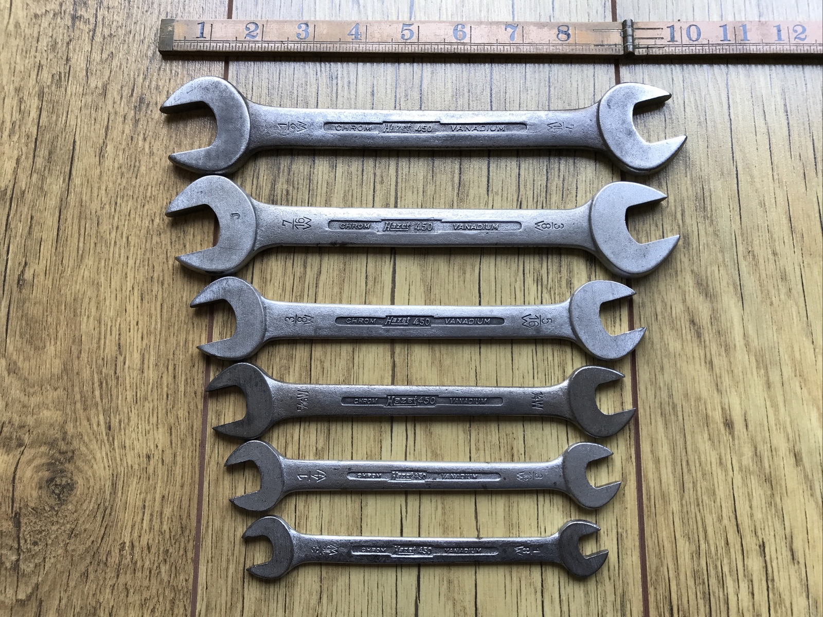 6 Vintage Hazet 450 Open Ended Spanners 1/2”to 1/8” whitworth.