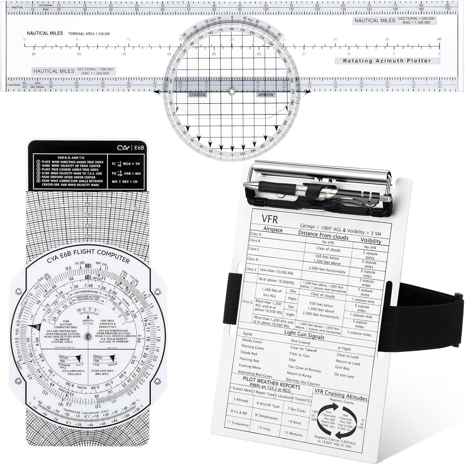 Aviation Pilot Tools Kit with E6B Flight Computer and Aluminum Kneeboard