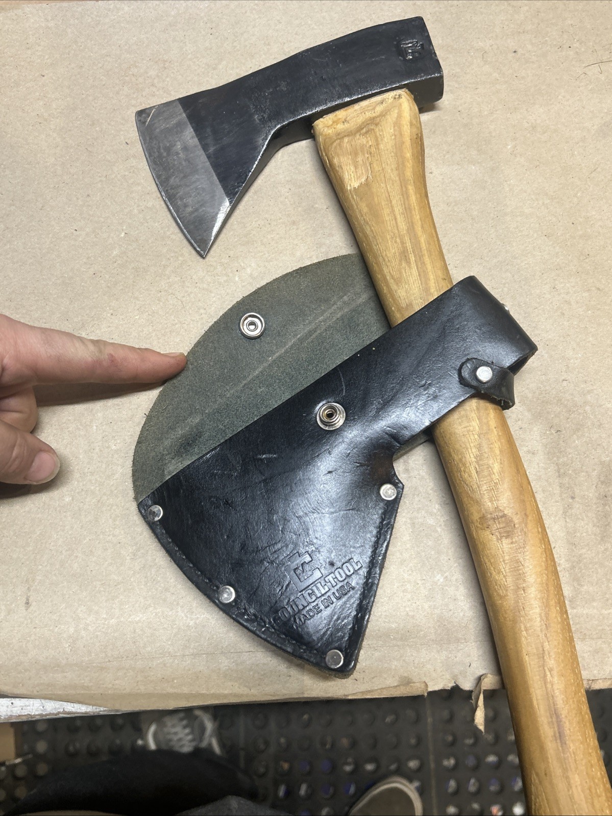 CONCIL TOOL MADE IN USA Hand Forged Carbon Steel Axe Head w Leather Sheath
