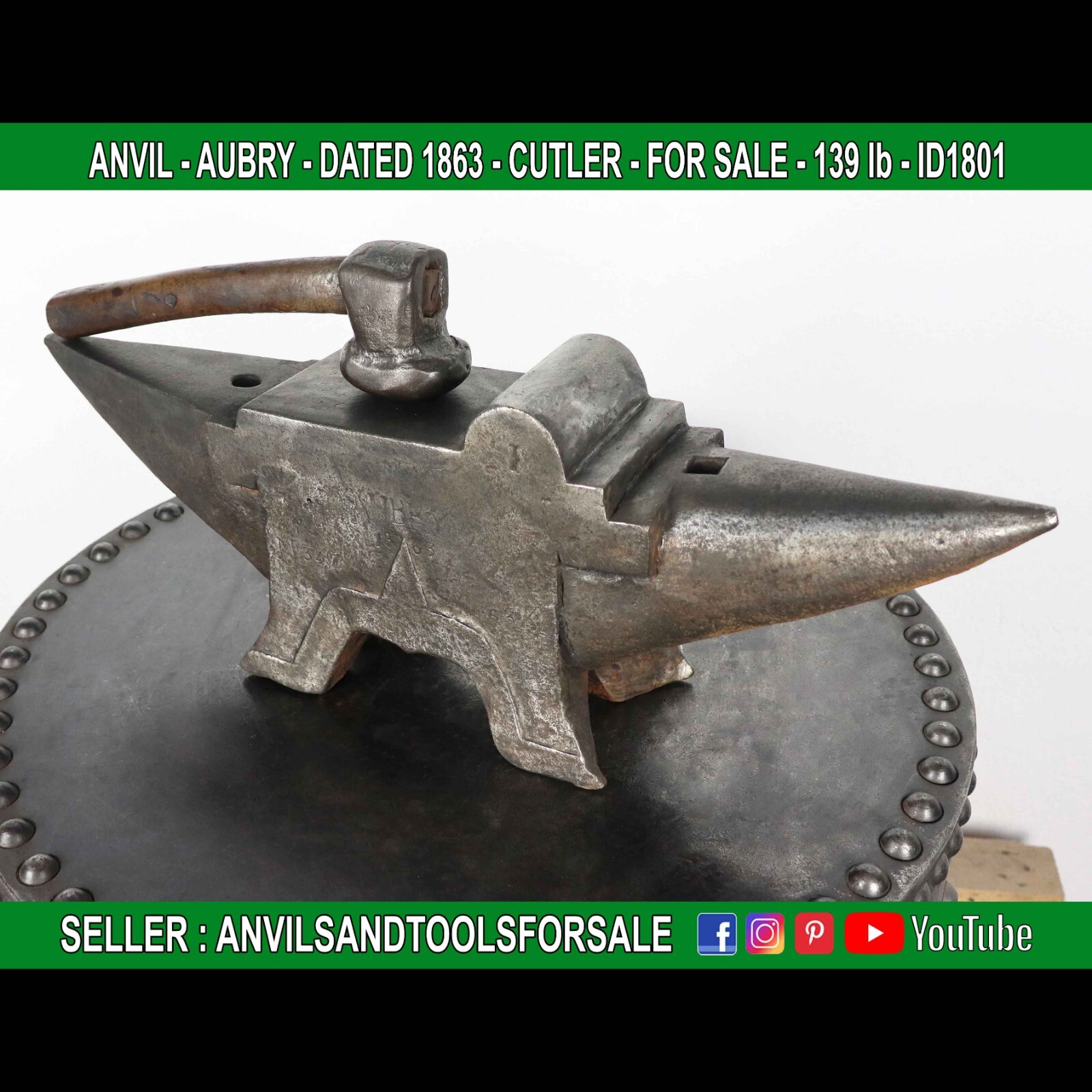 ANVIL – AUBRY – DATED 1863 – CUTLER – 139 lb – ID1801