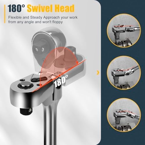 6-Pc Flex Head Ratchet Set 1/4 3/8 1/2In Drive 72-Tooth 180° W/ Extension Bar