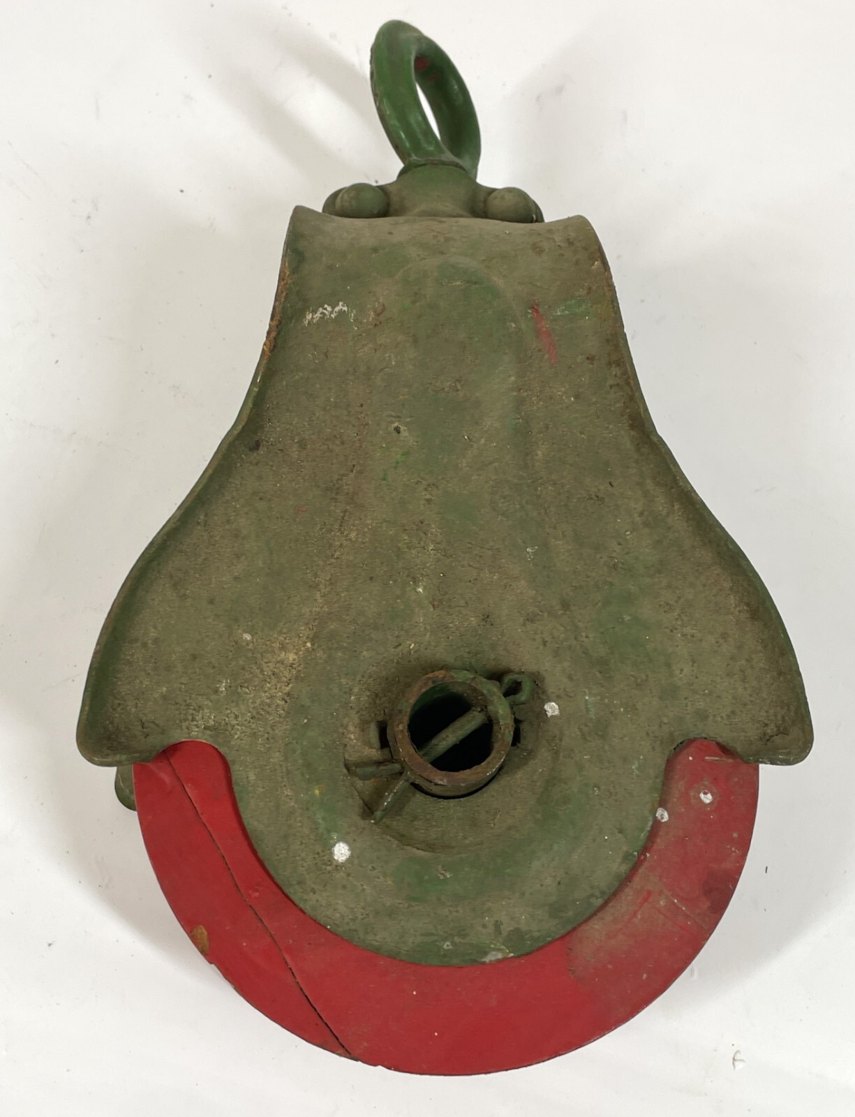Vintage Cast Iron Green & Red Painted 11″ Single 5.5″ Sheive Farm Barn Pulley