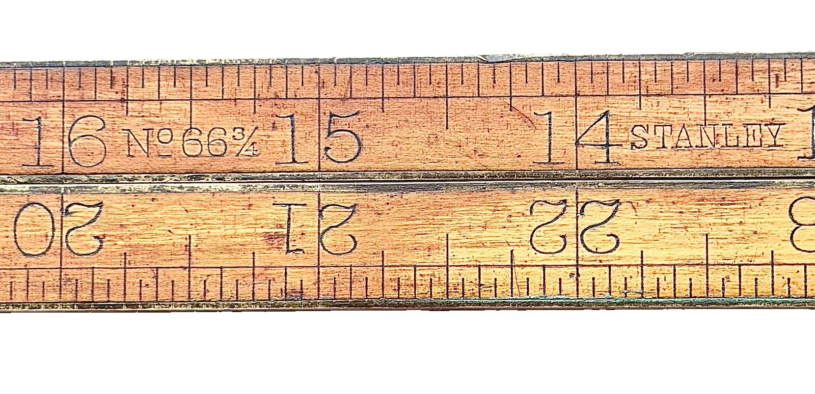Antique Stanley No 66 3/4 Folding Rule 36” Wood Brass Bound Vintage USA