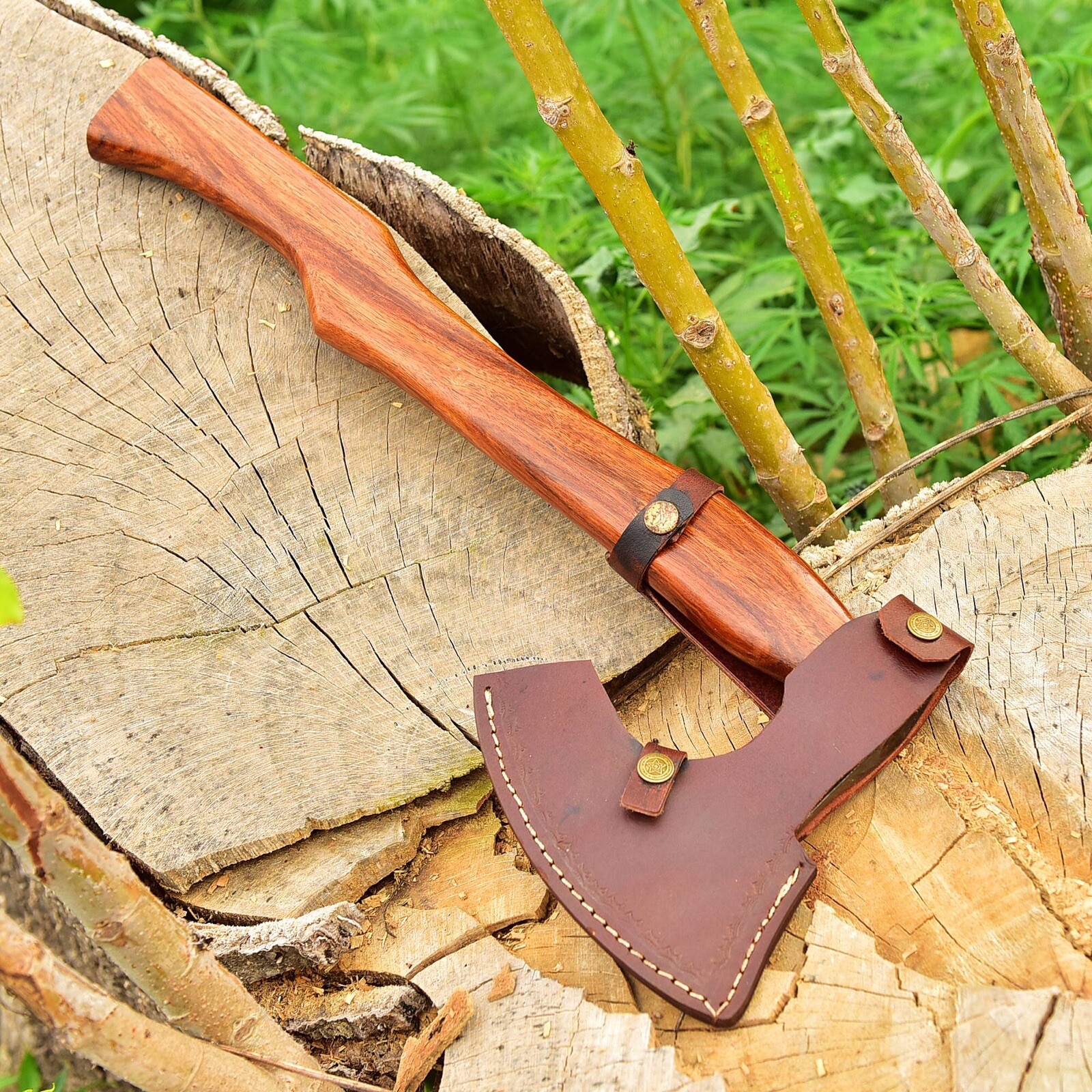 CUSTOM MADE DAMASCUS STEEL AXE LADDER PATTERN COCOBOLO WOOD HANDLE 219x