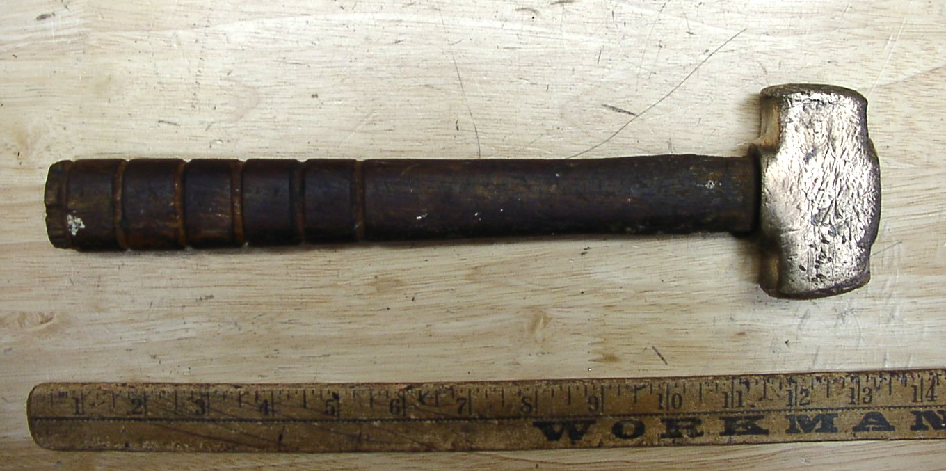 Vintage Lixie E Brass Head Hammer,1lb. 13.4 oz,3″ Head,W/Splayed Faces,Good