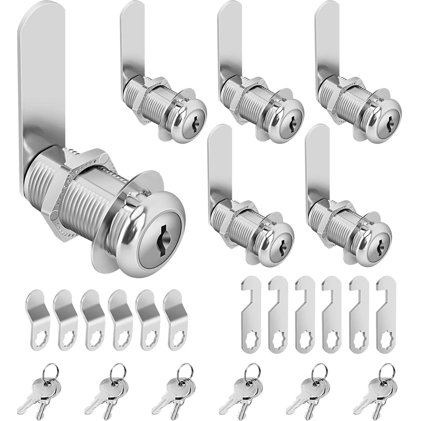 Pertinel Cam Lock Cabinet Keyed Alike, 1-3/8” 1-3/8 Inch 6Pcs, Silver