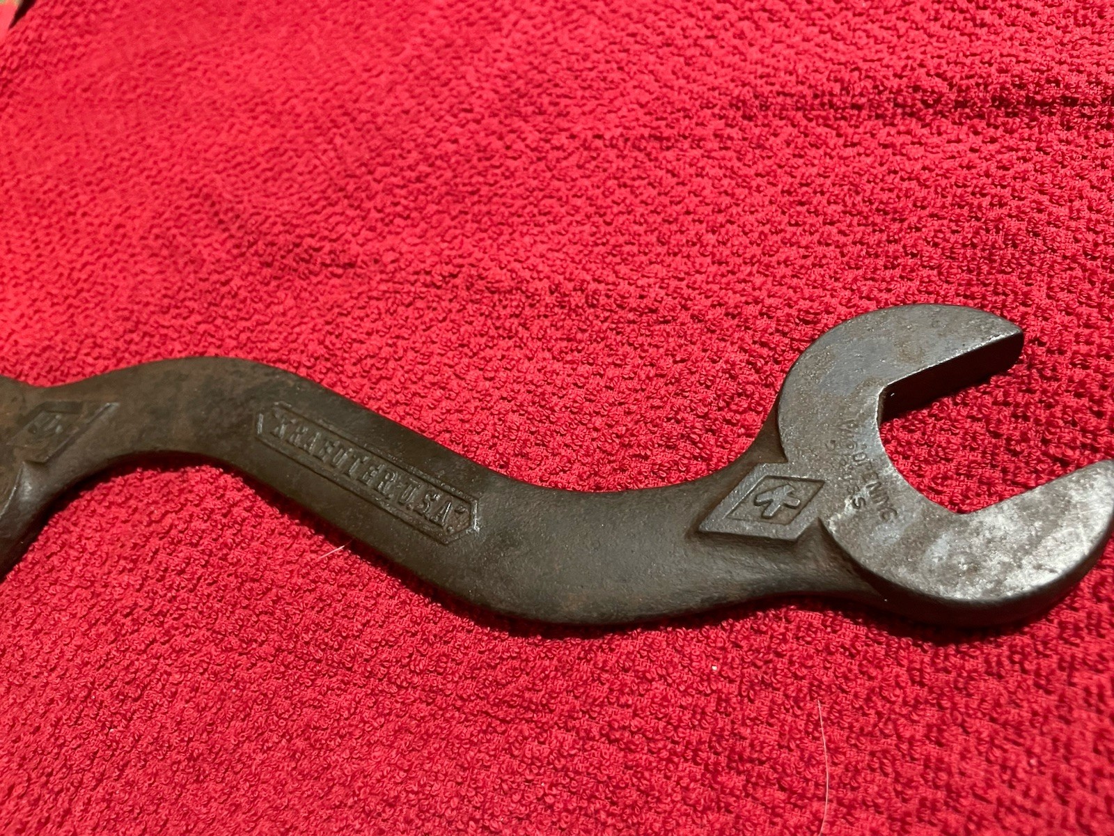 Vintage Kraeuter Cast Iron Curved Open-end Wrench Diamond K Markings Implement