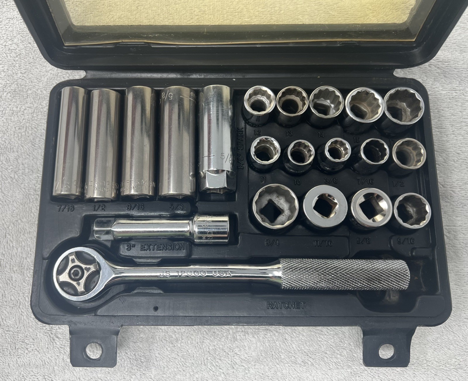 Vintage Craftsman USA 3/8″ Drive Socket Set w/ JS Ratchet & Hard Case – SAE/Me