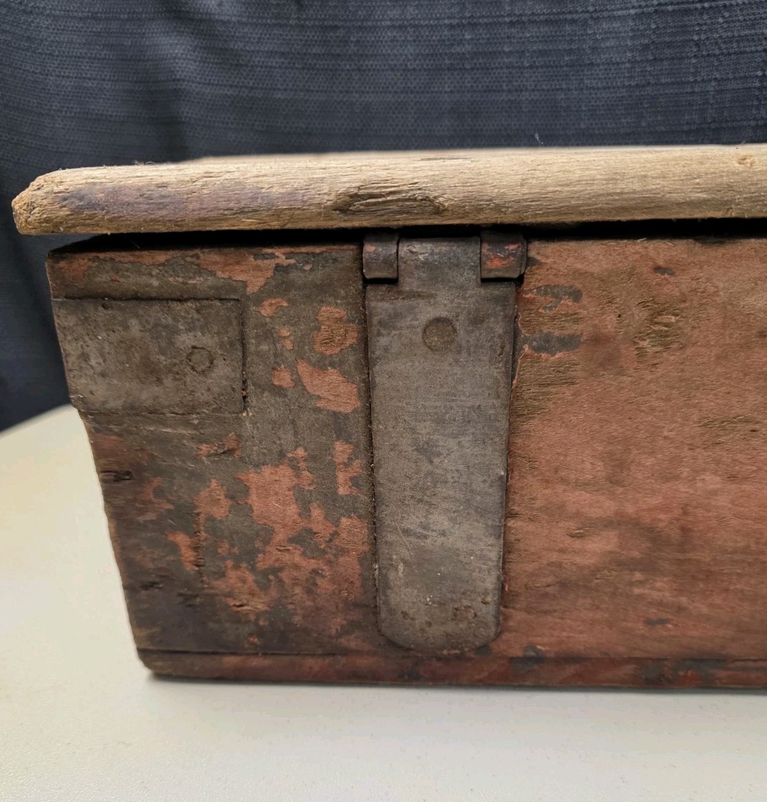 Antique Primitive Wood & Metal Farm Tractor Tool Box Oil Can Anti Tip Cone