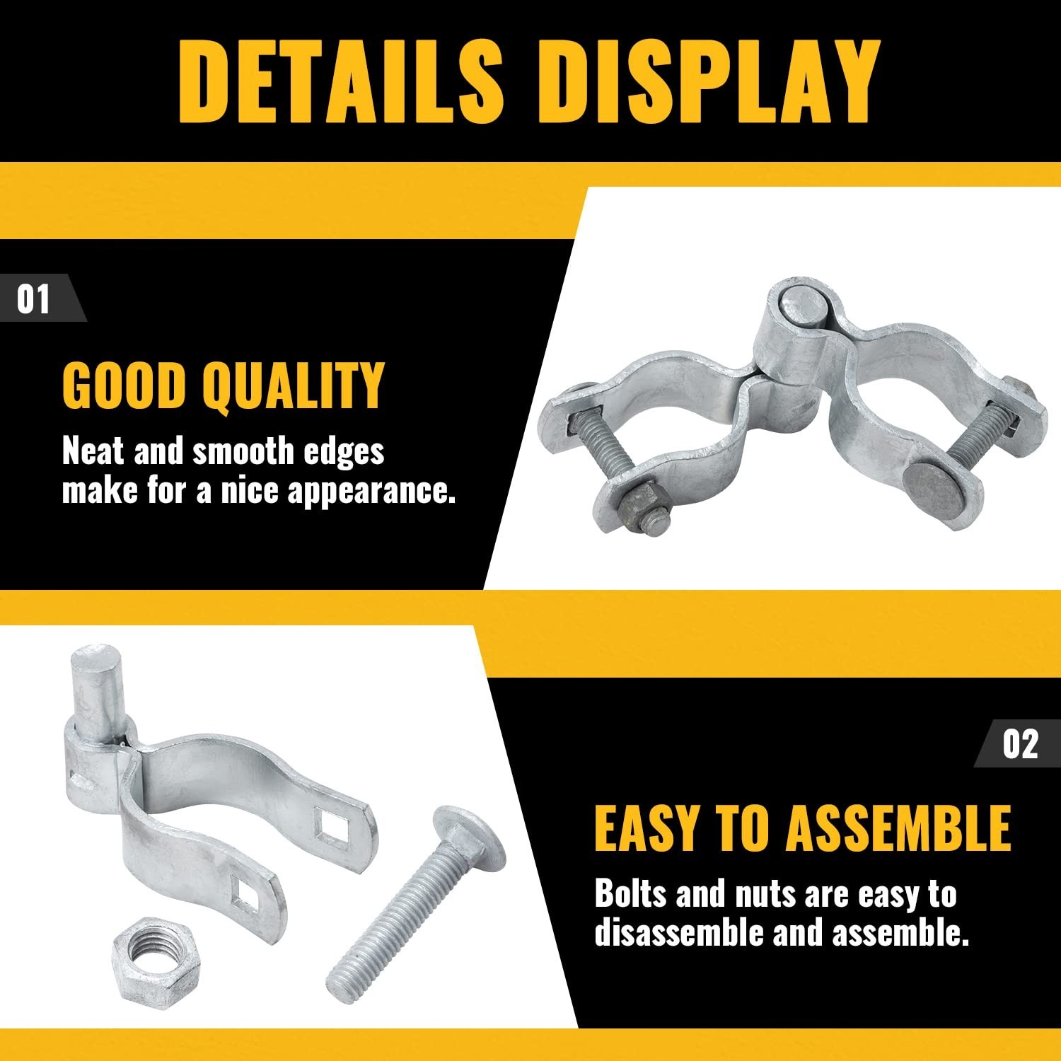 VIVIDA 1-3/8″ Chain Link Fence Gate Hinge Kit, Include Female & Male Gate Hin…