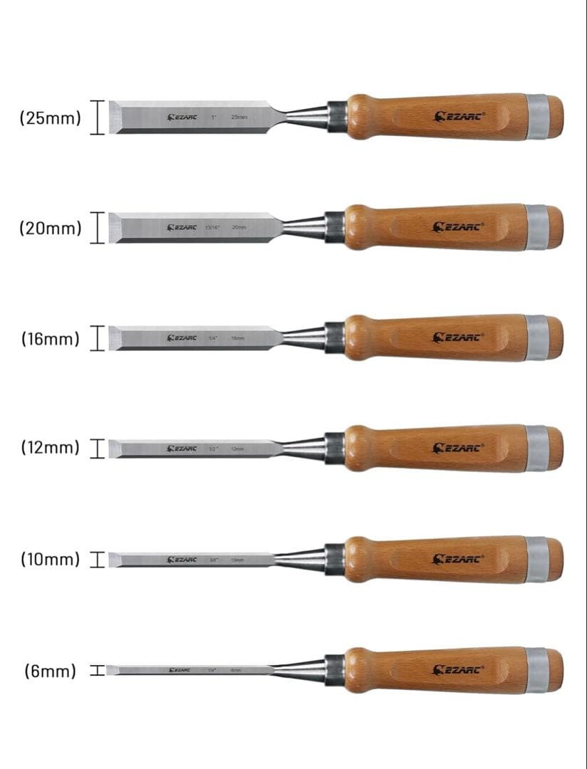EZARC Japanese Vintage Chisel Set of 6 NOMI Walnut Carpenter tool w/Wooden Box