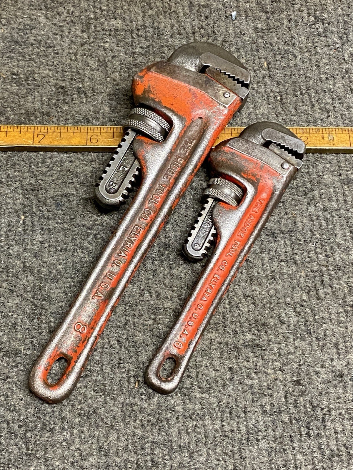 Vintage RIDGID Heavy Duty Small 6″ And 8” Steel Pipe Wrenches USA