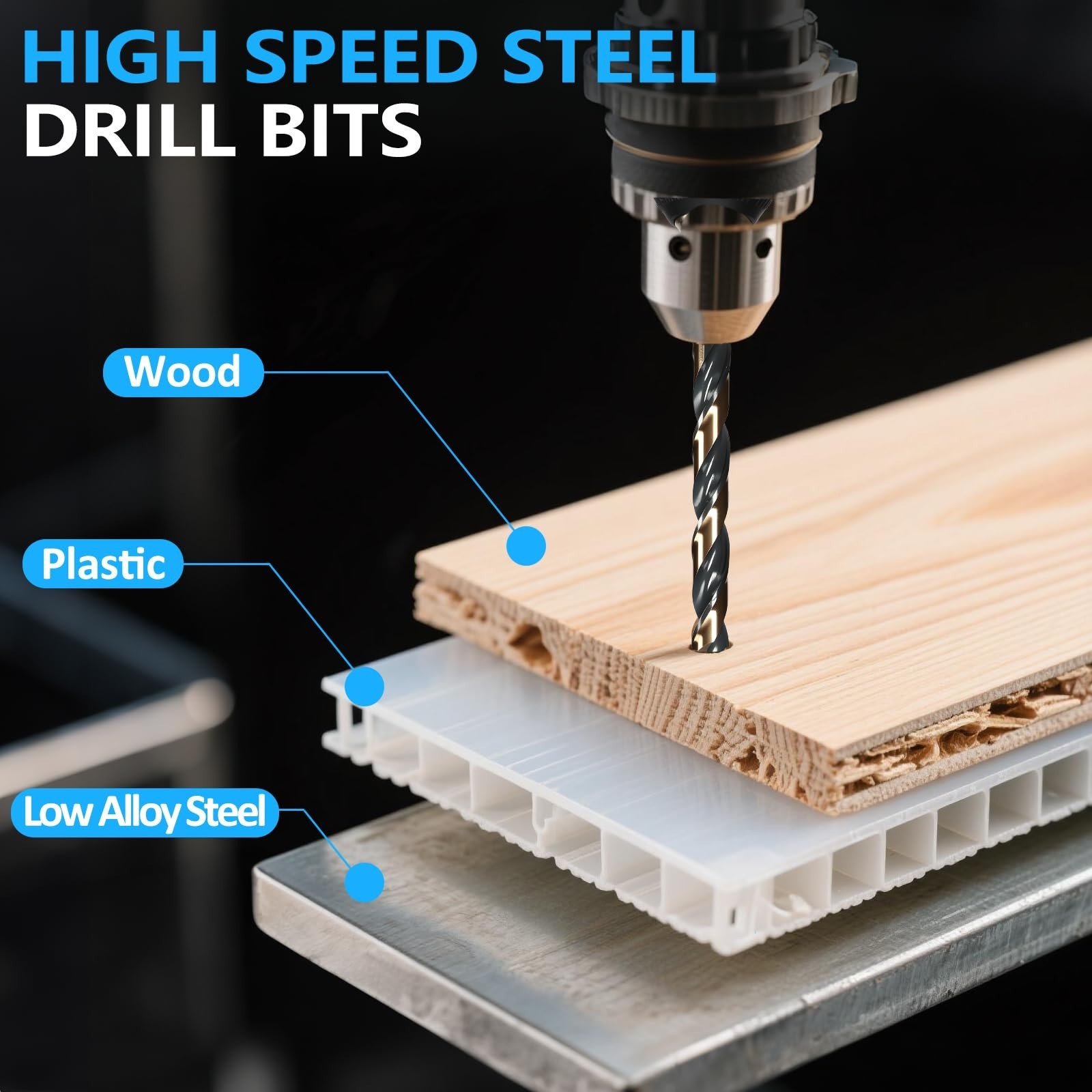 29PCS Drill Bit Set 1/16″-1/2″, Black and Gold Oxide Finish Metal Drill Bits,…