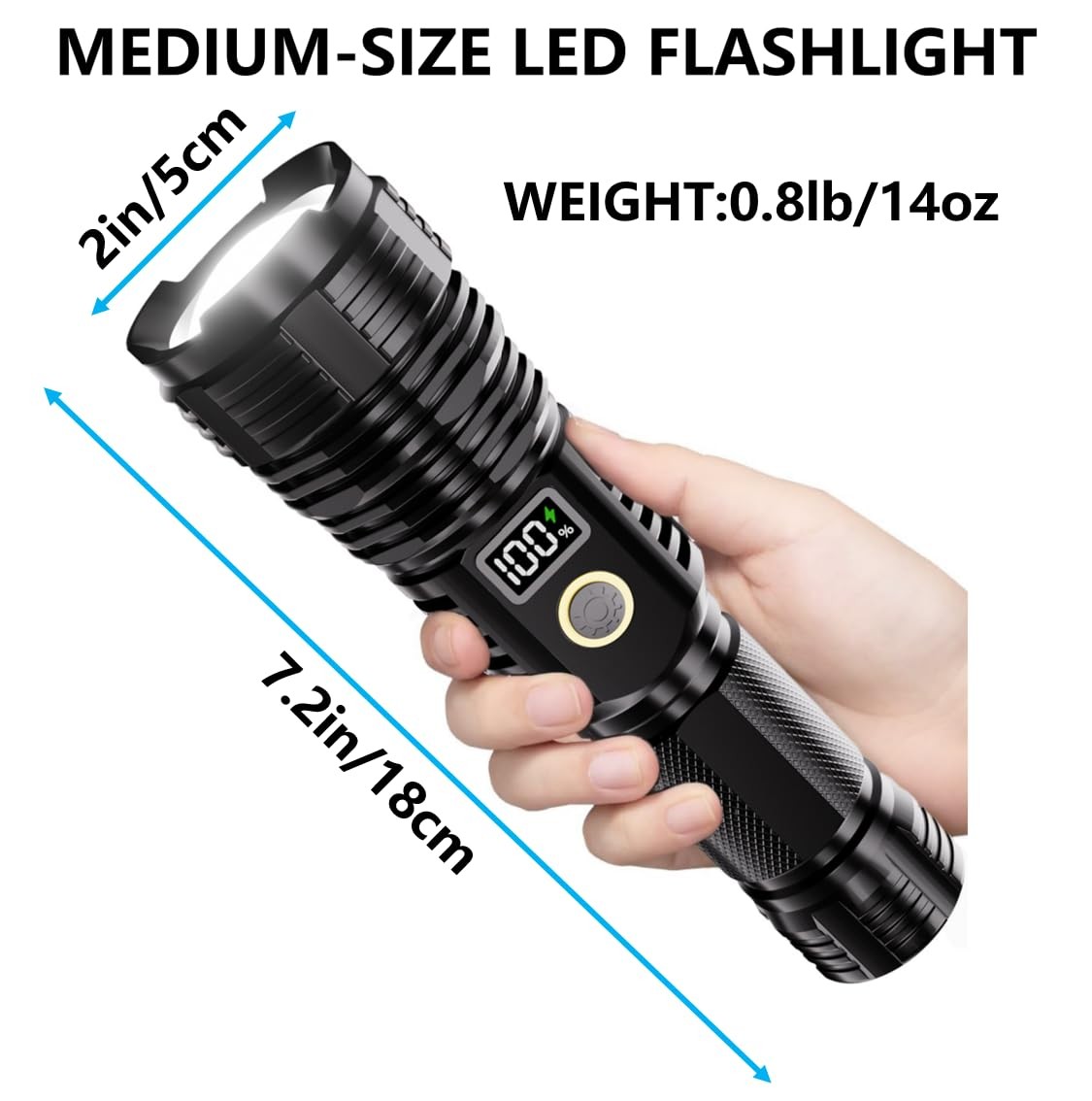 Flashlights High Lumens Rechargeable, 100,000LM LED Super Bright Flash Black