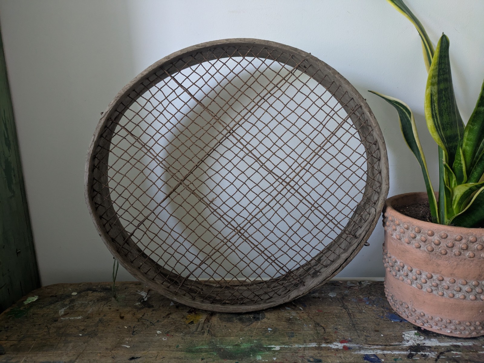 Vintage Old Wooden Large Garden Potato Riddle Sieve Decor Prop TV Film Rustic