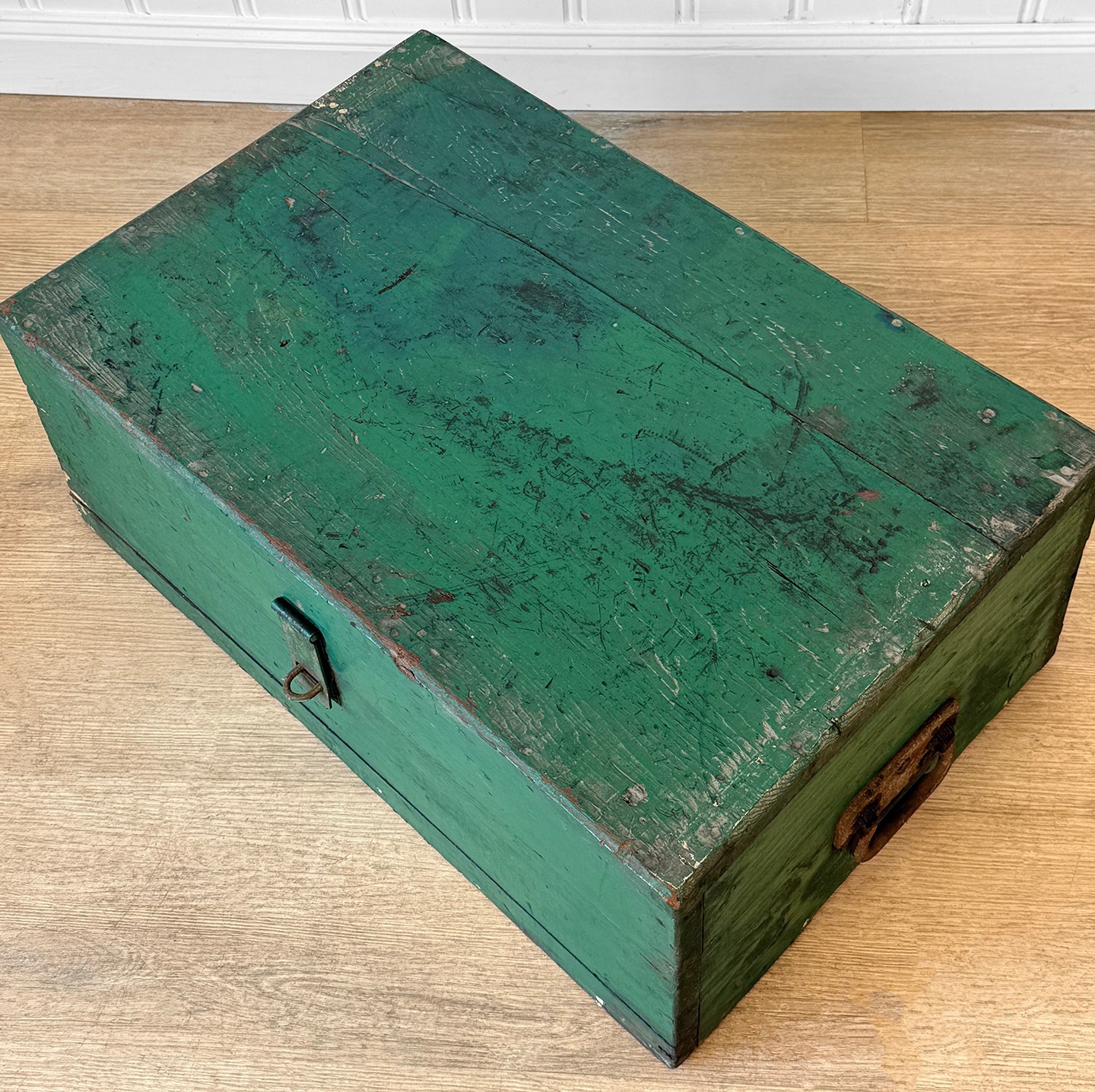 Antique Traditional Green Wood Stanley Tool Box Storage Chest