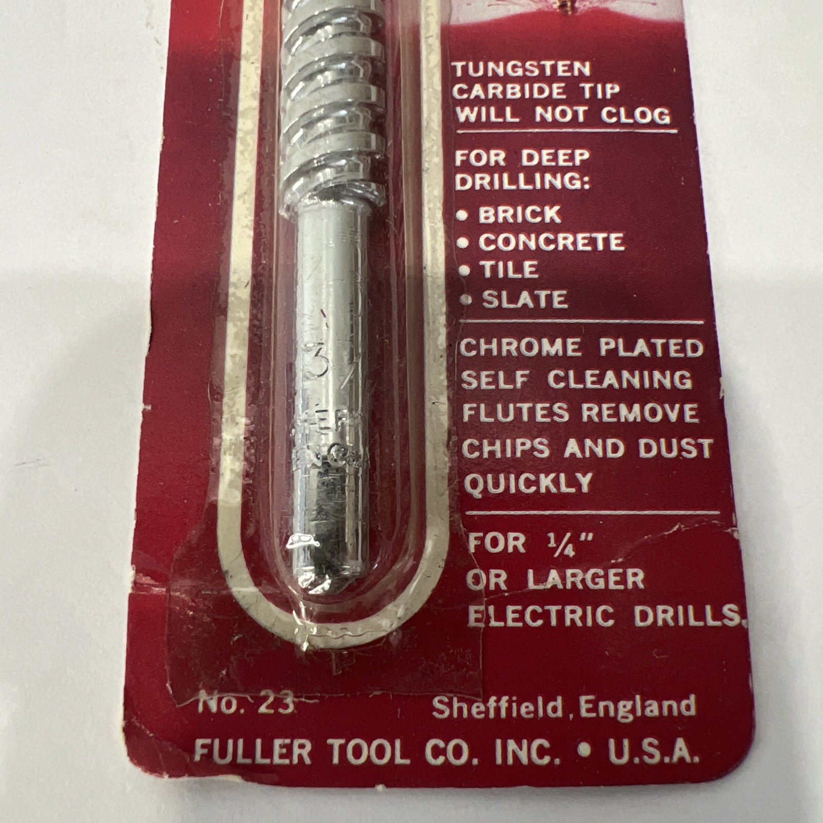 Vtg Fuller Tungsten Carbide-Tip 3/8″ Masonry Drill Bit #23 Sheffield England NEW