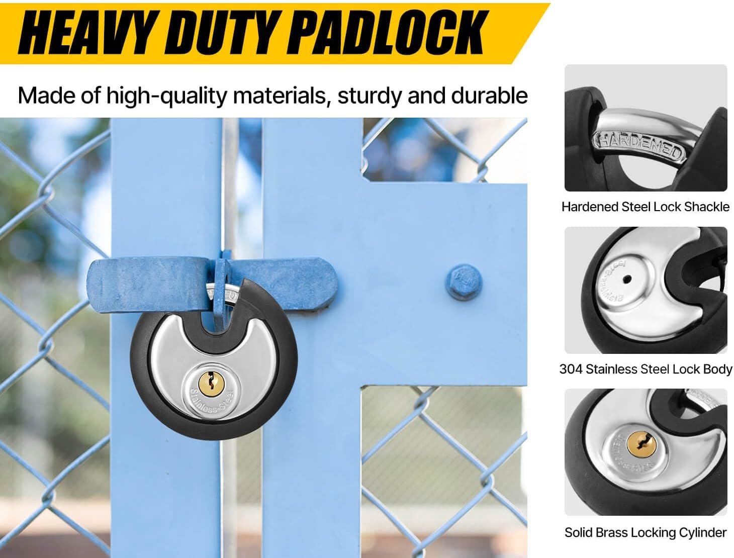 DAYGOS Outdoor Padlock for Storage Unit, Waterproof Stainless Steel Disc Lock wi