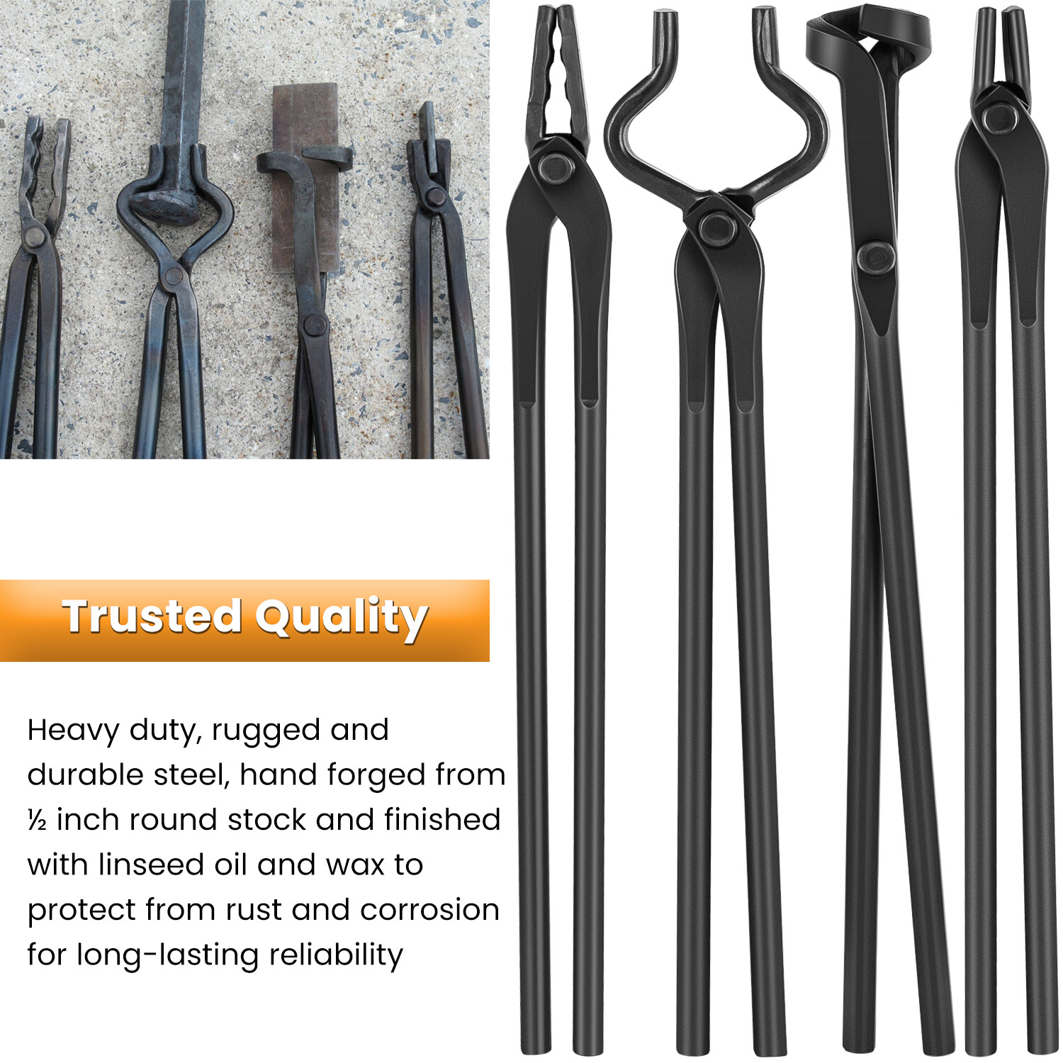 Knife Making Tongs Set Blacksmith Bladesmith Knife Tong Anvil Vise Forge 4pcs