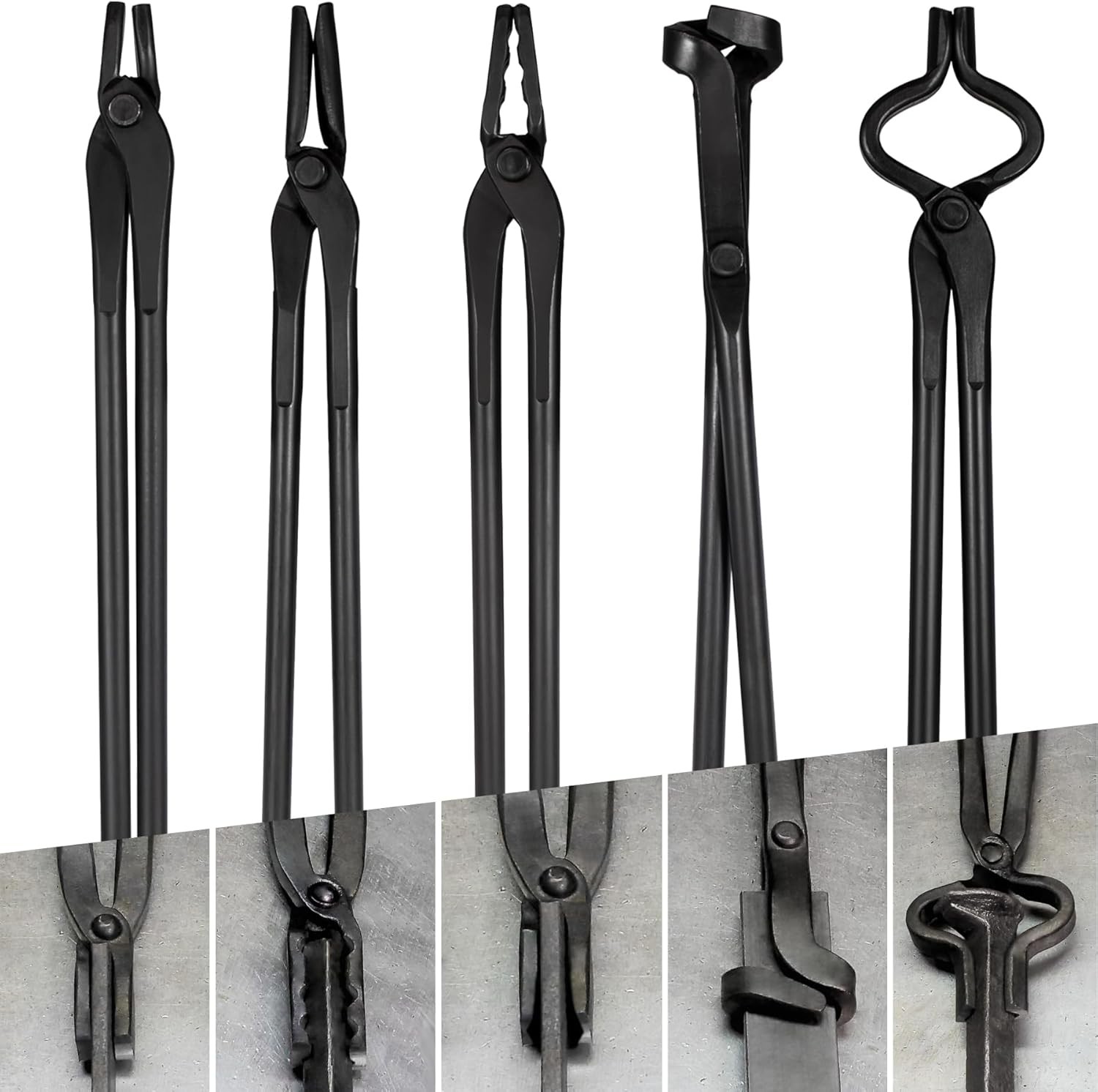 Blacksmith Tongs Tools Set For Knife Making Flat Square Bolt Blade Wolf Jaw tong