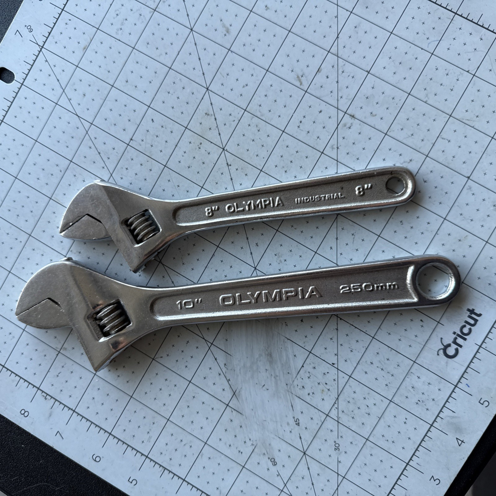 ADJUSTABLE WRENCH LOT 10″ & 8 OLYMPIA- CLEAN TOOLS NO OWNER MARKS