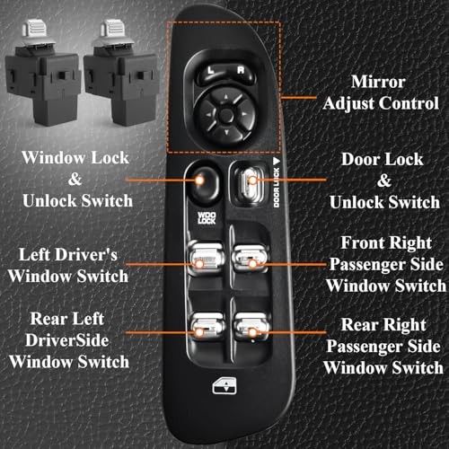 Driver Side Master Control Window Switch & 2 Pcs Passengers Side & Black Bezel