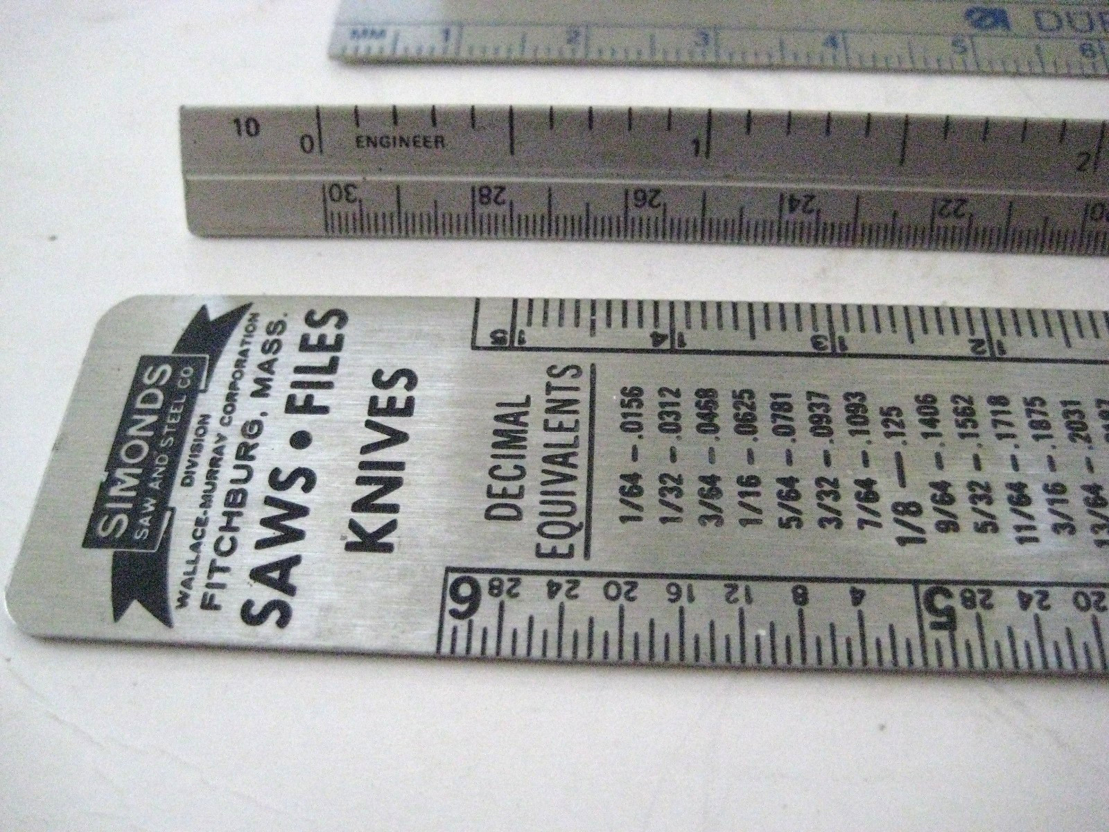 Lot Of 5 Machinist Scales Simonds, Alumicolor, Pioneer, Durkopp, Pratt & Whitney