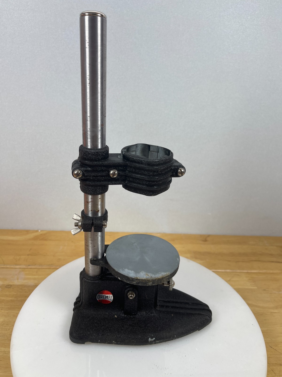 Vintage Dremel Drill Press Stand Tool Holder Bench Mount Cast Metal USA