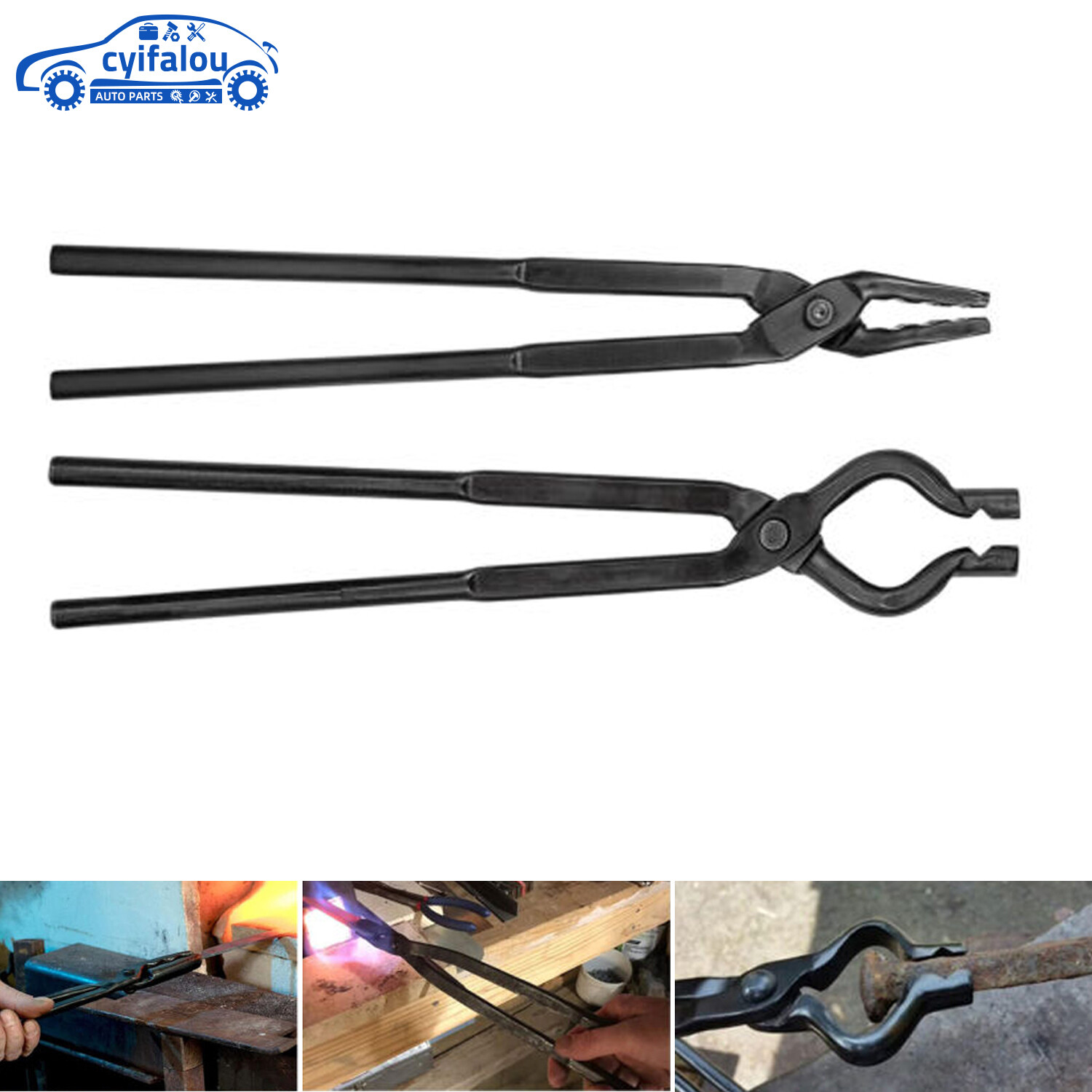 Blacksmith Tongs Set Wolf Jaw V-Bit Tongs Beginner Bladesmith Anvil Vise Forge.
