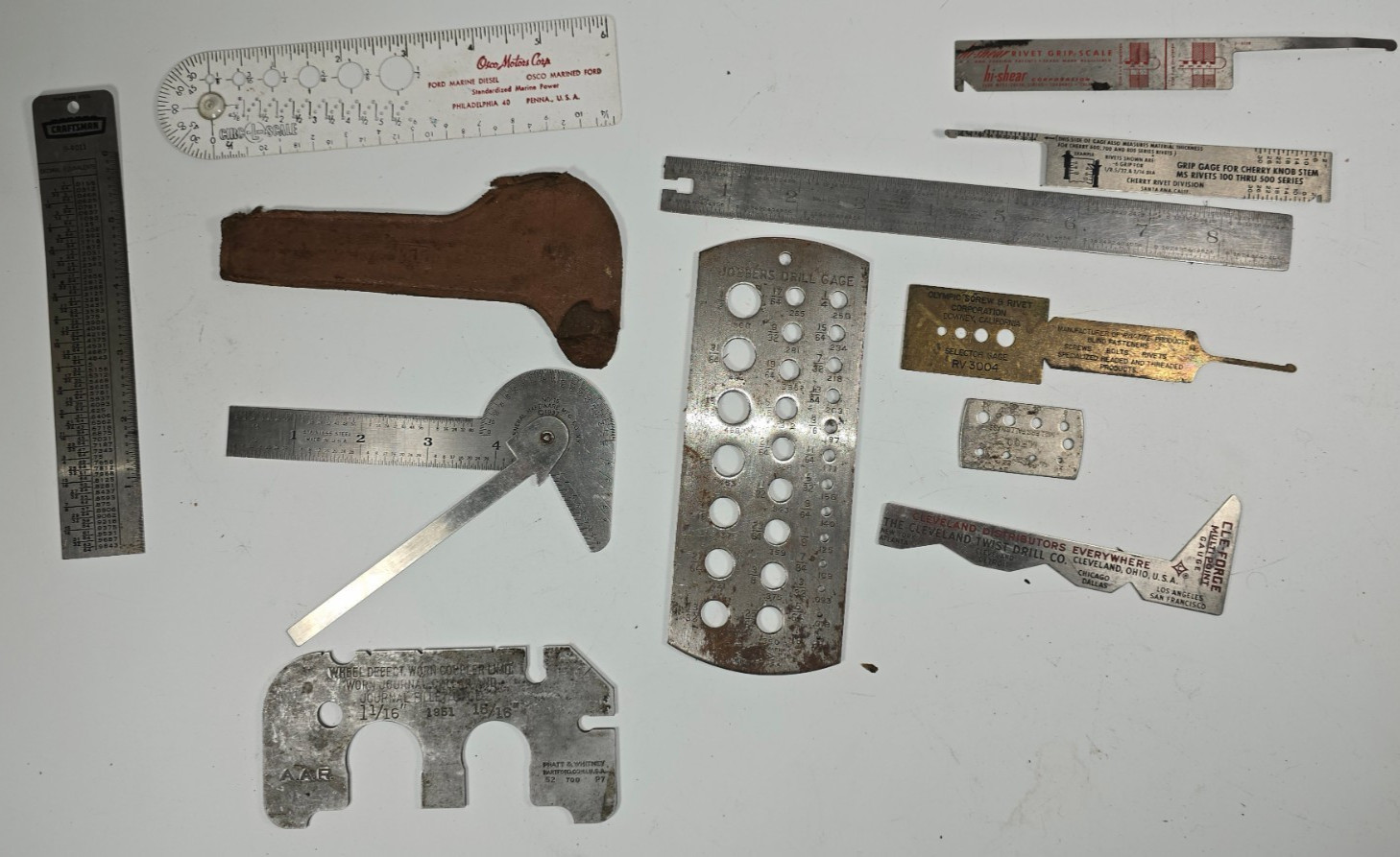 Lot of Vintage Machinist Rivet Drill VariousGauges & Rulers Craftsman 9-4011 PNW