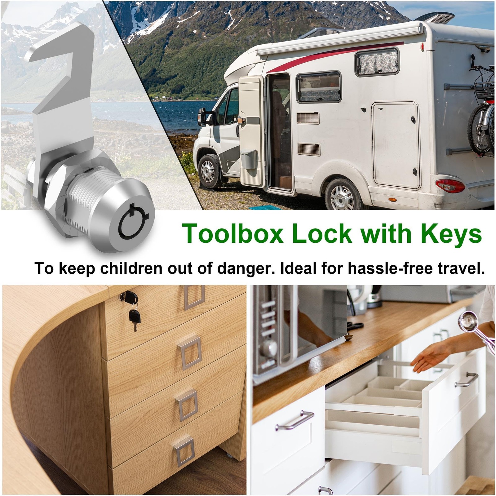 2 Pcs Toolbox Locks with Keys, Tubular Cam Lock 1-1/8″ Keyed Alike, Hook Cam …