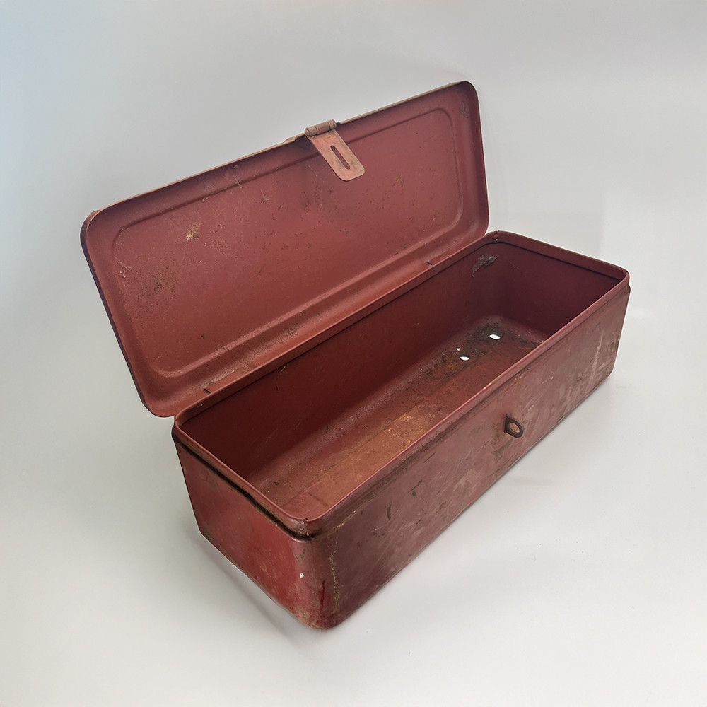 Pair of 2 Vintage Steel Tool Boxes – Hip Roof / Tombstone – 22” – Red & Green