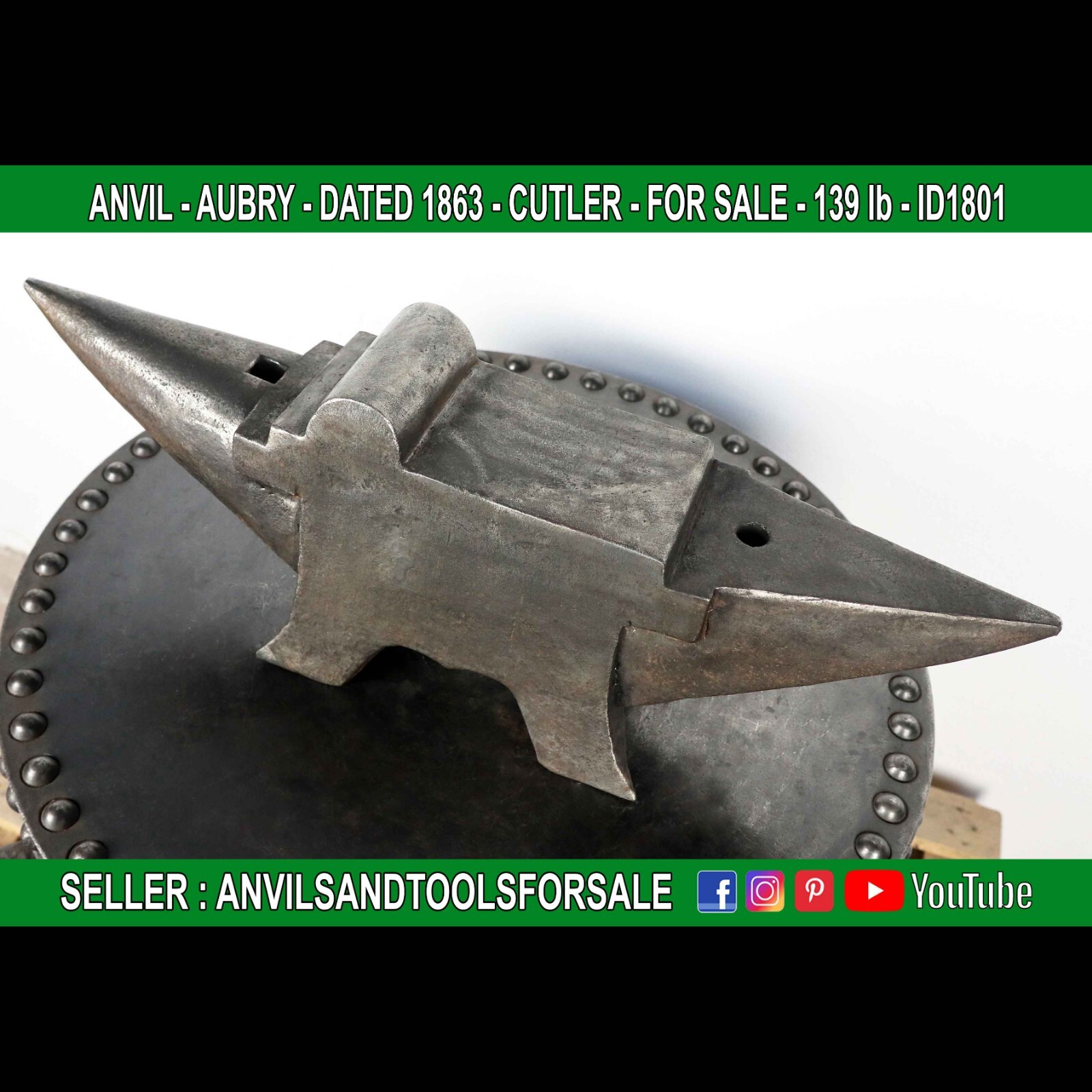ANVIL – AUBRY – DATED 1863 – CUTLER – 139 lb – ID1801
