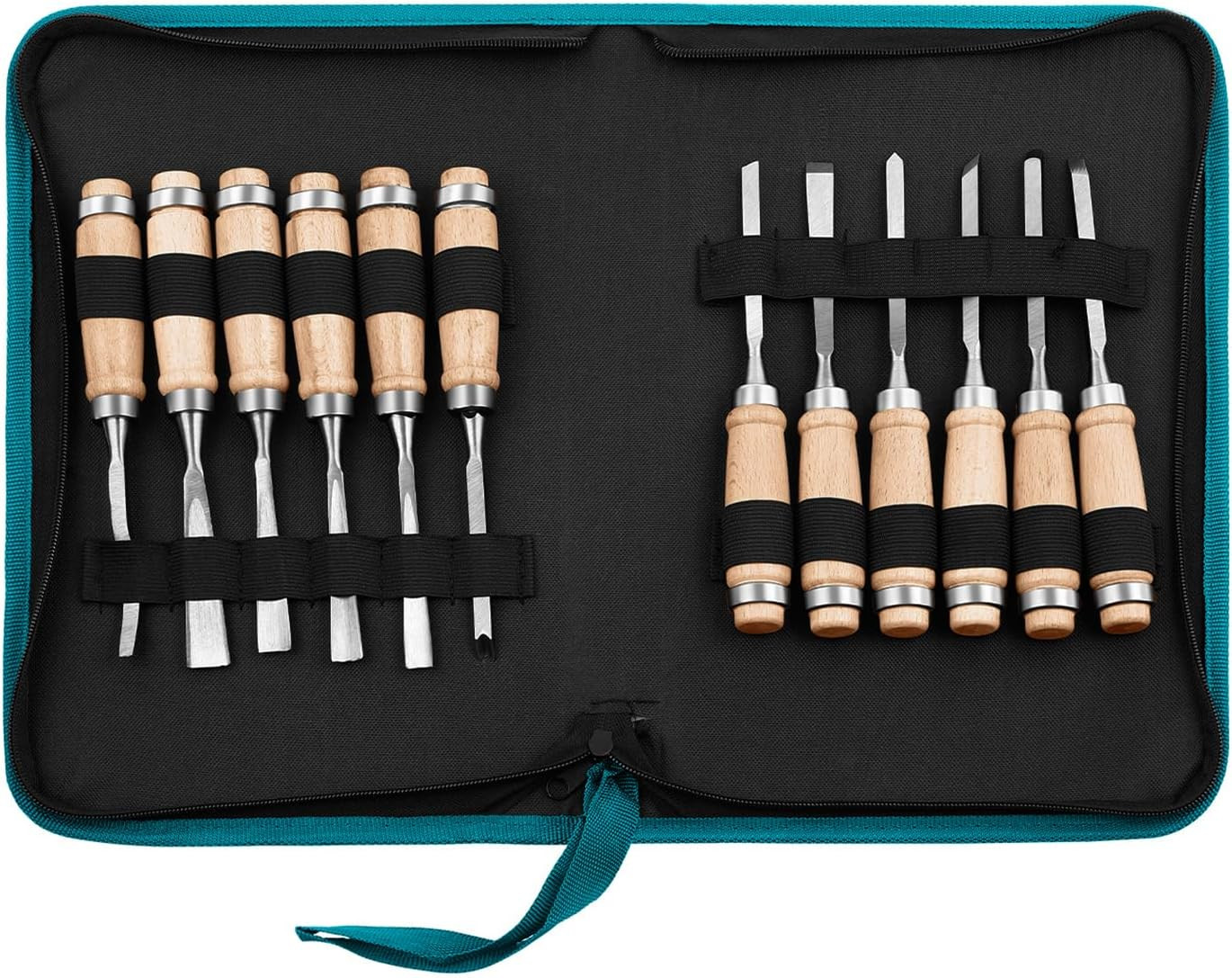 -12Pcs Wood Carving Chisel Set- Sharp Woodworking Tools with Case Storage