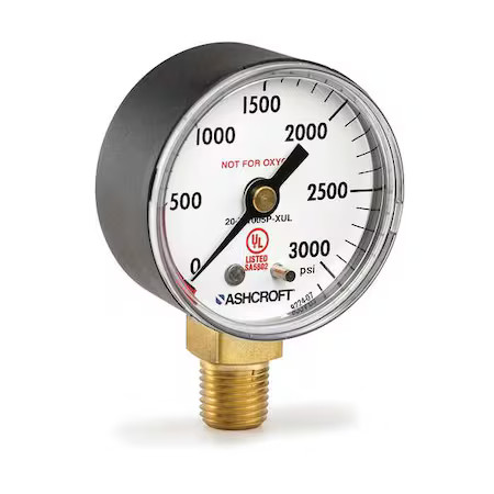 Ashcroft 20W1005ph 02D Xulzg 3000# Pressure Gauge, 2 In Dial, 1/4 In Mnpt,