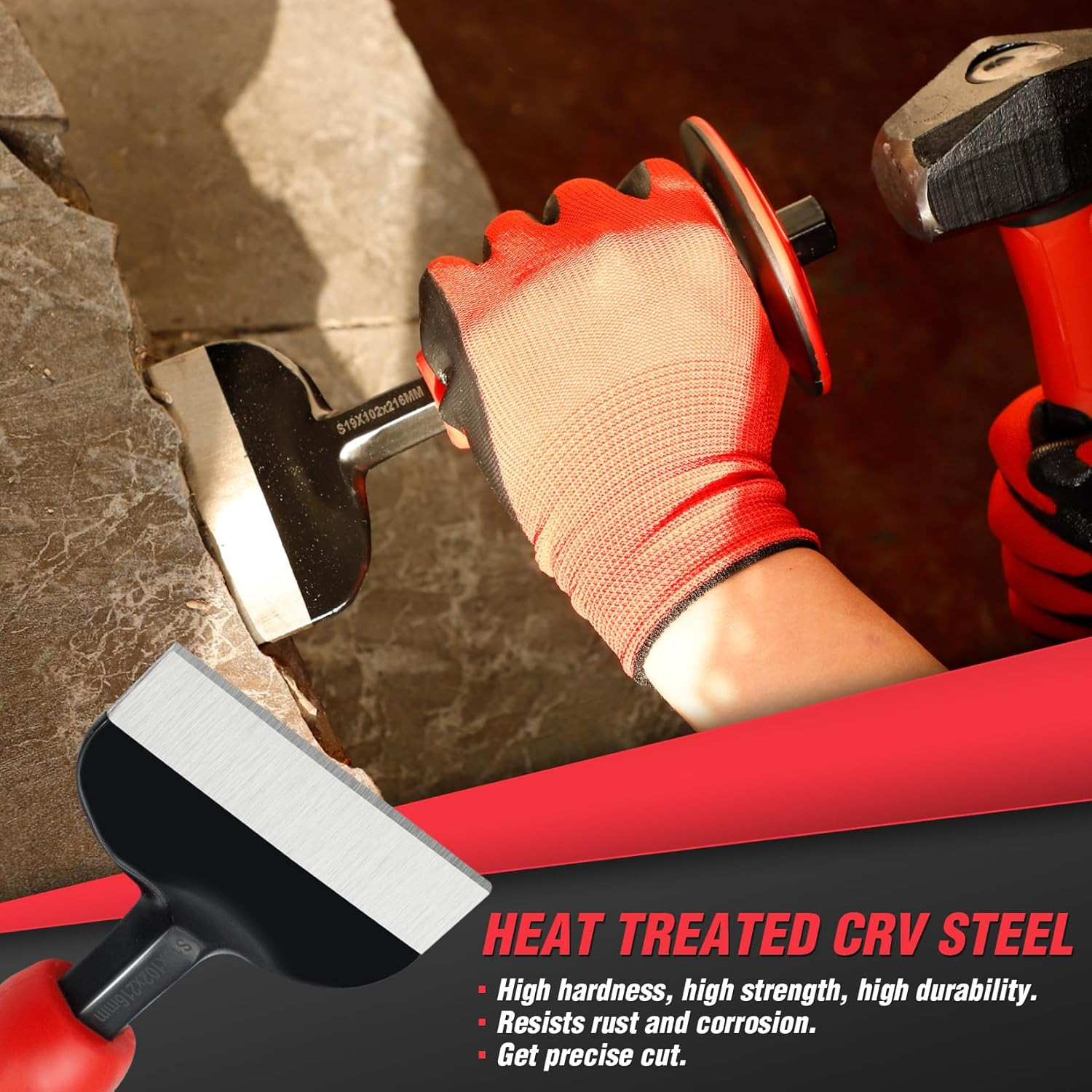 Chisel Set with Hand Protection, 3 Pcs Stone and Rock Chisel, Heavy Duty Masonry