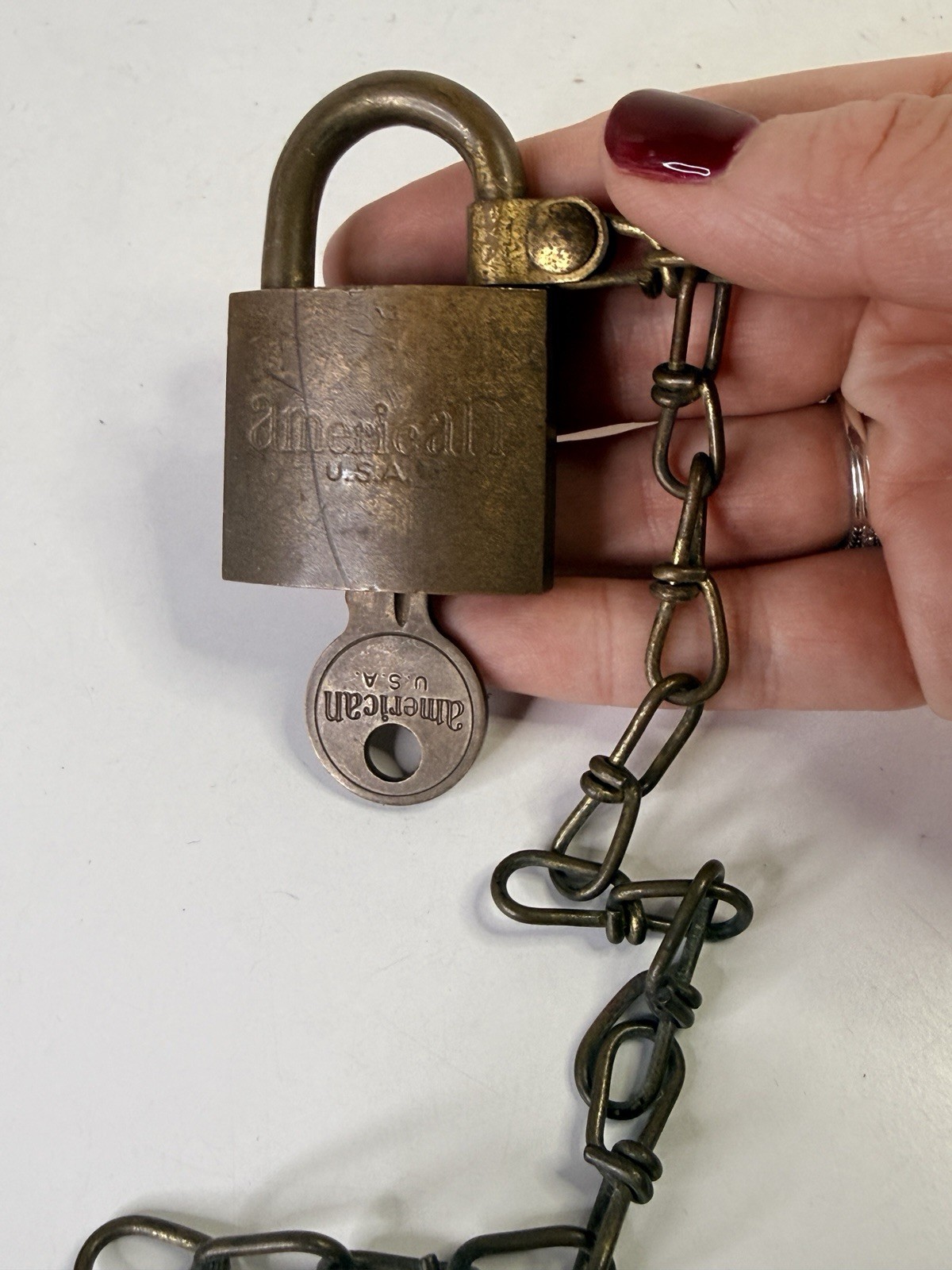 Vintage American Lock Company U.S. Military Brass Padlock Lock w/Key & Chain