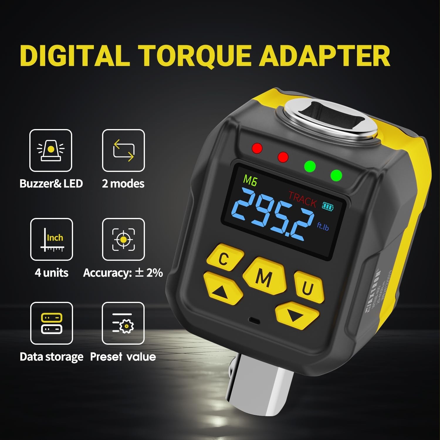 1/2″ Digital Torque Wrench Adapter, 15-295 Ft-Lb Heavy-Duty Range, ±2% Cert